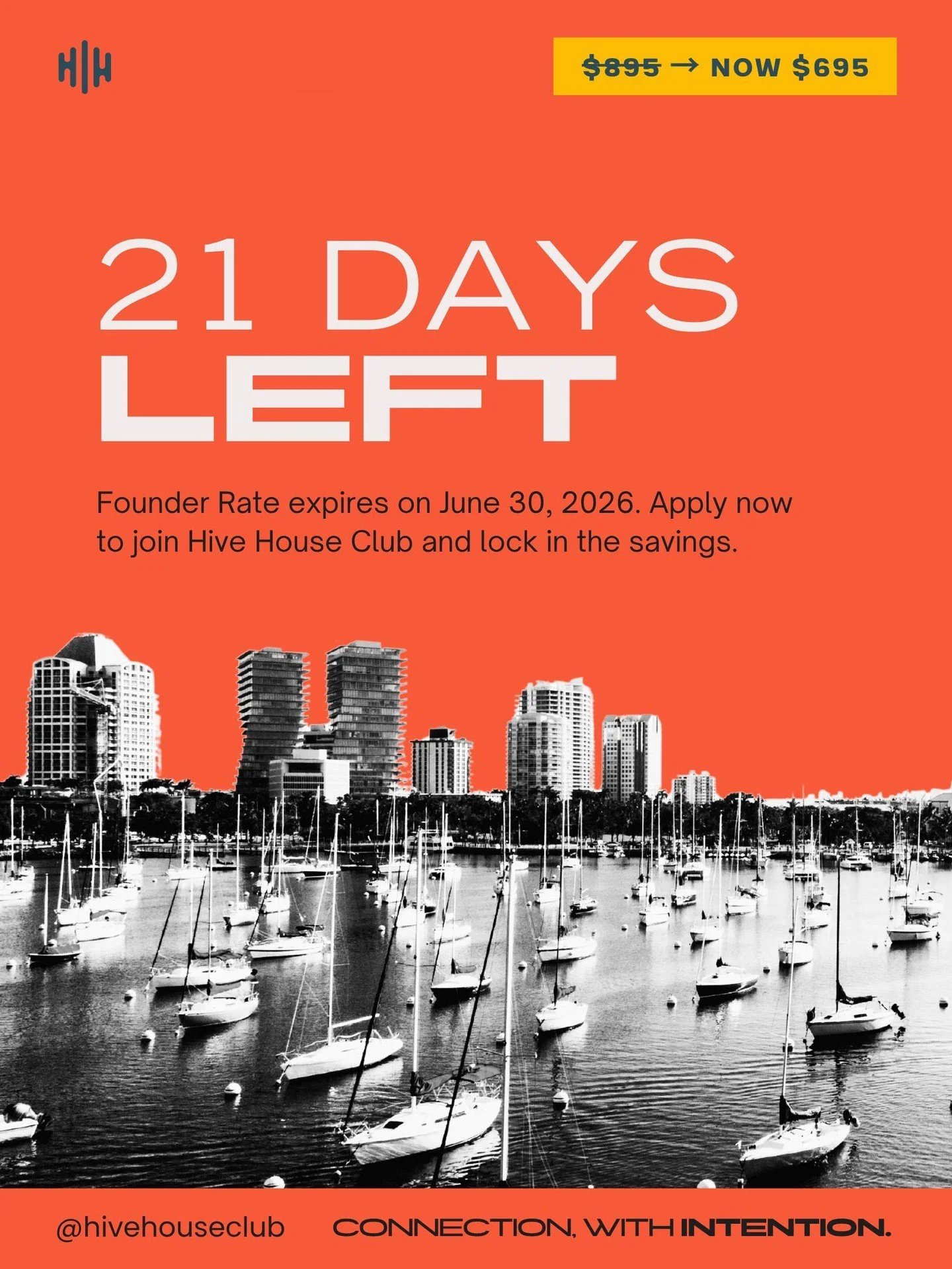 The Founding Member rate closes in 21 days.

$695/year. After June 30, it's $895.

If you've been thinking about it &mdash; this is the window. Applications are open. 

Apply at hivehouseclub.com 🐝