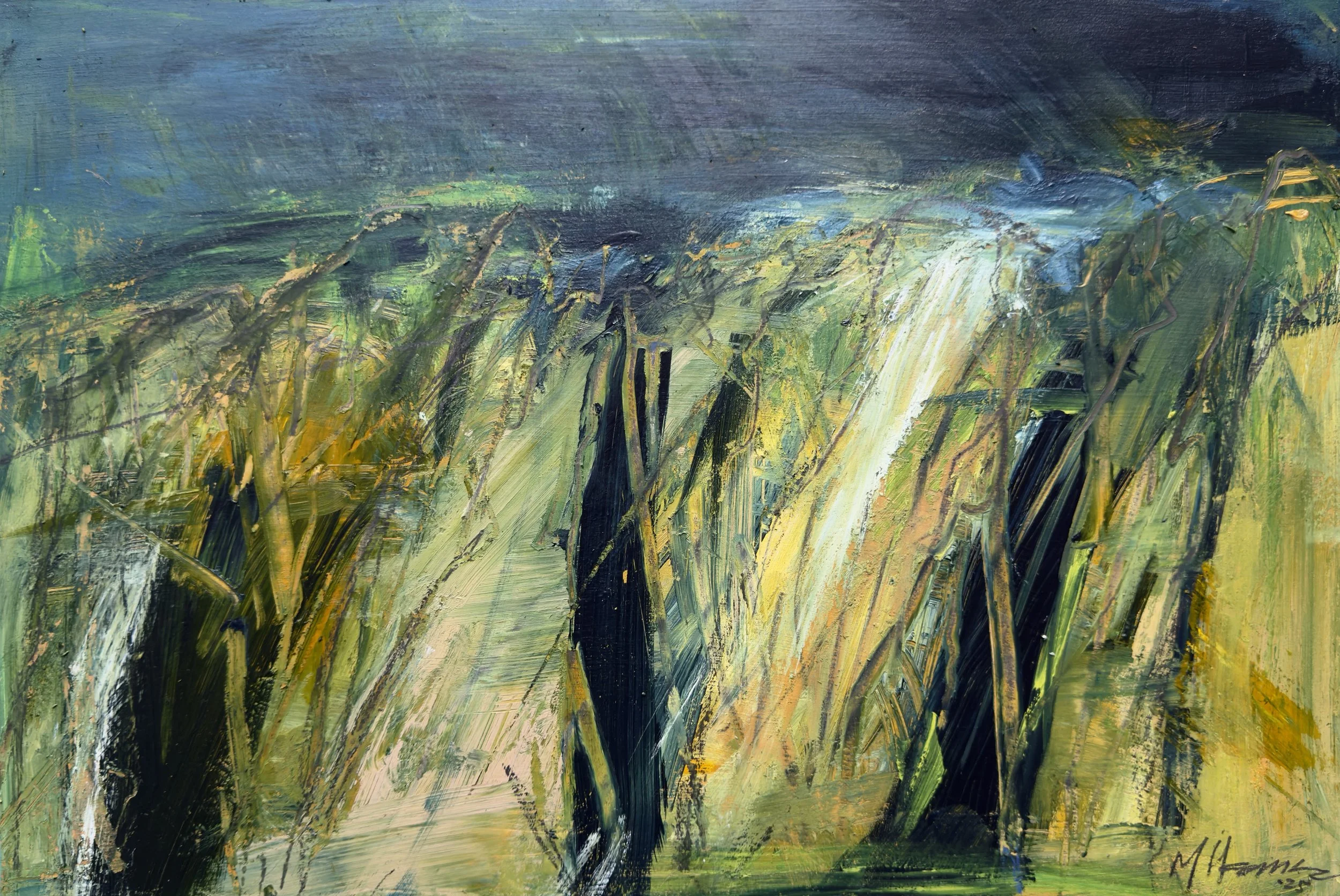 "I miss the Ko'olaus II" -Acrylic, pencil on wood.