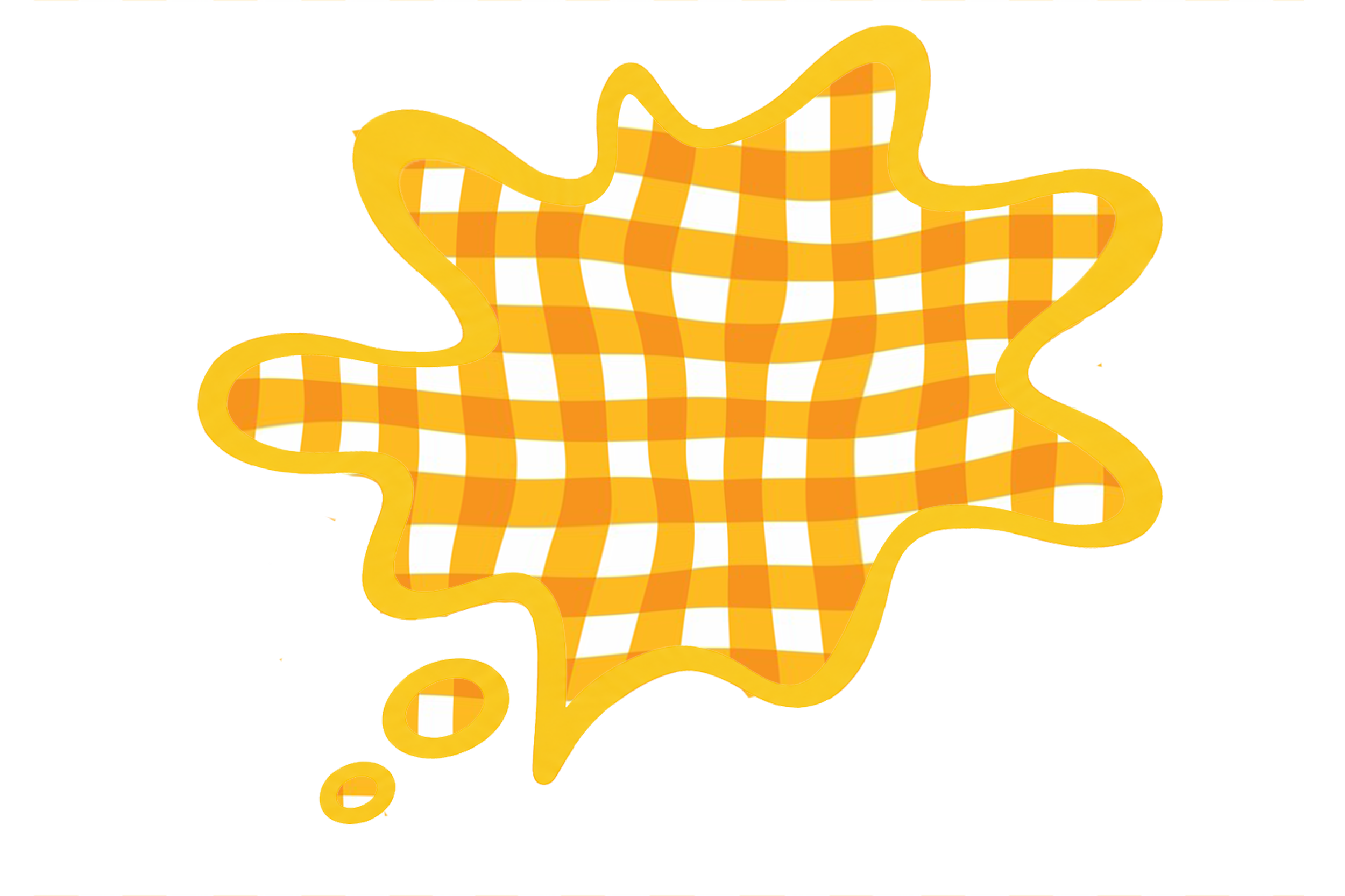 An illustration of a yellow star-shaped object with orange checkered pattern inside, with a wavy yellow outline and some yellow shapes on a white background.