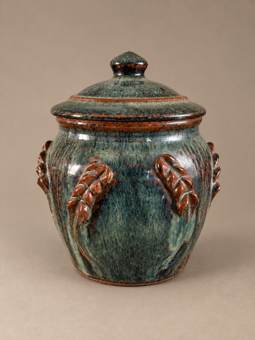 Jano Clarke Lidded Jar with Wheat Decoration