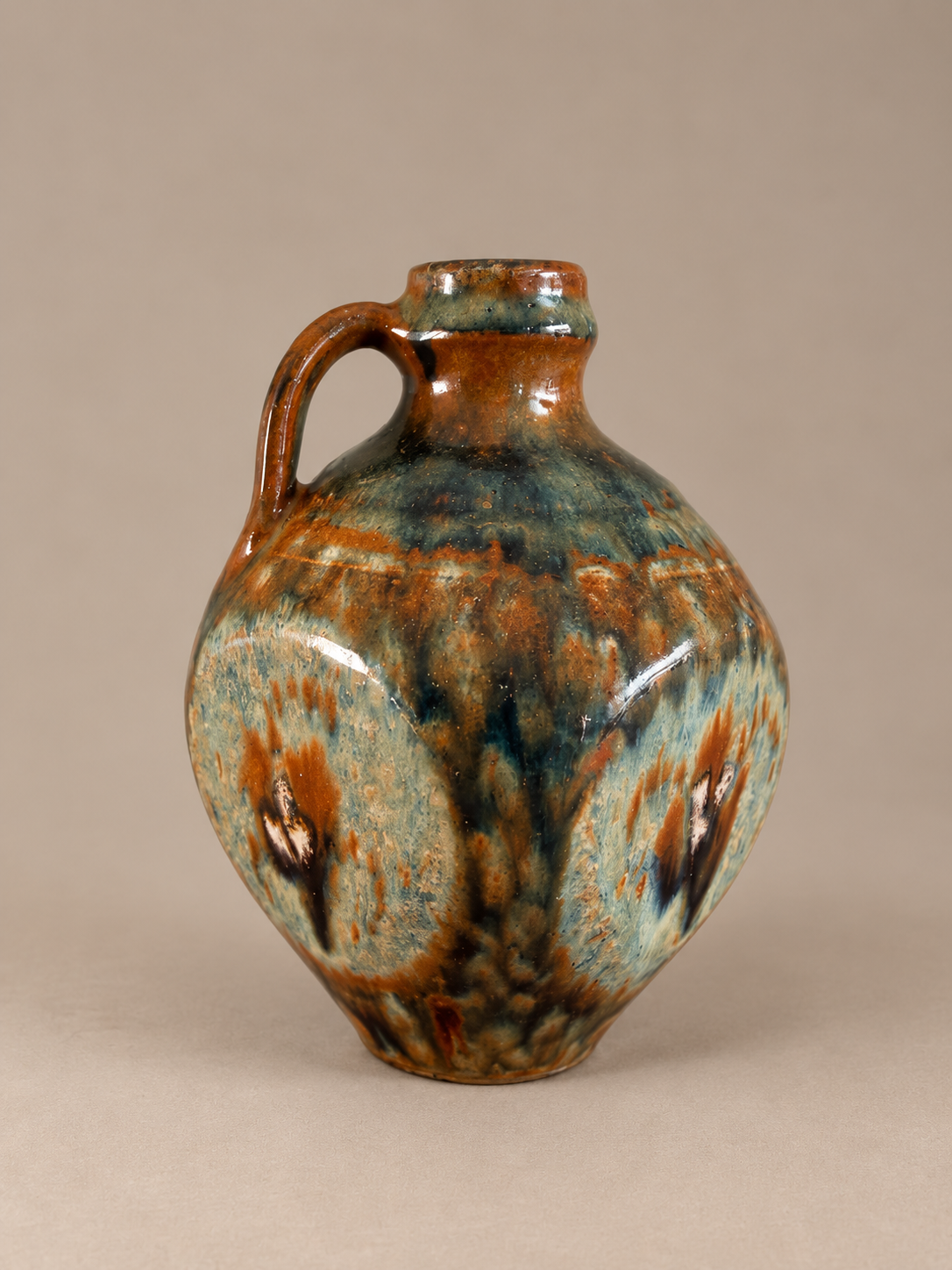 Jano Clarke Rust and Teal Handled Vase