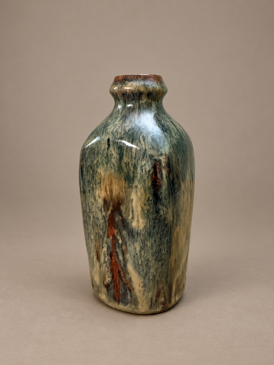 Jano Clarke Green and Cream Faceted Bottle Vase