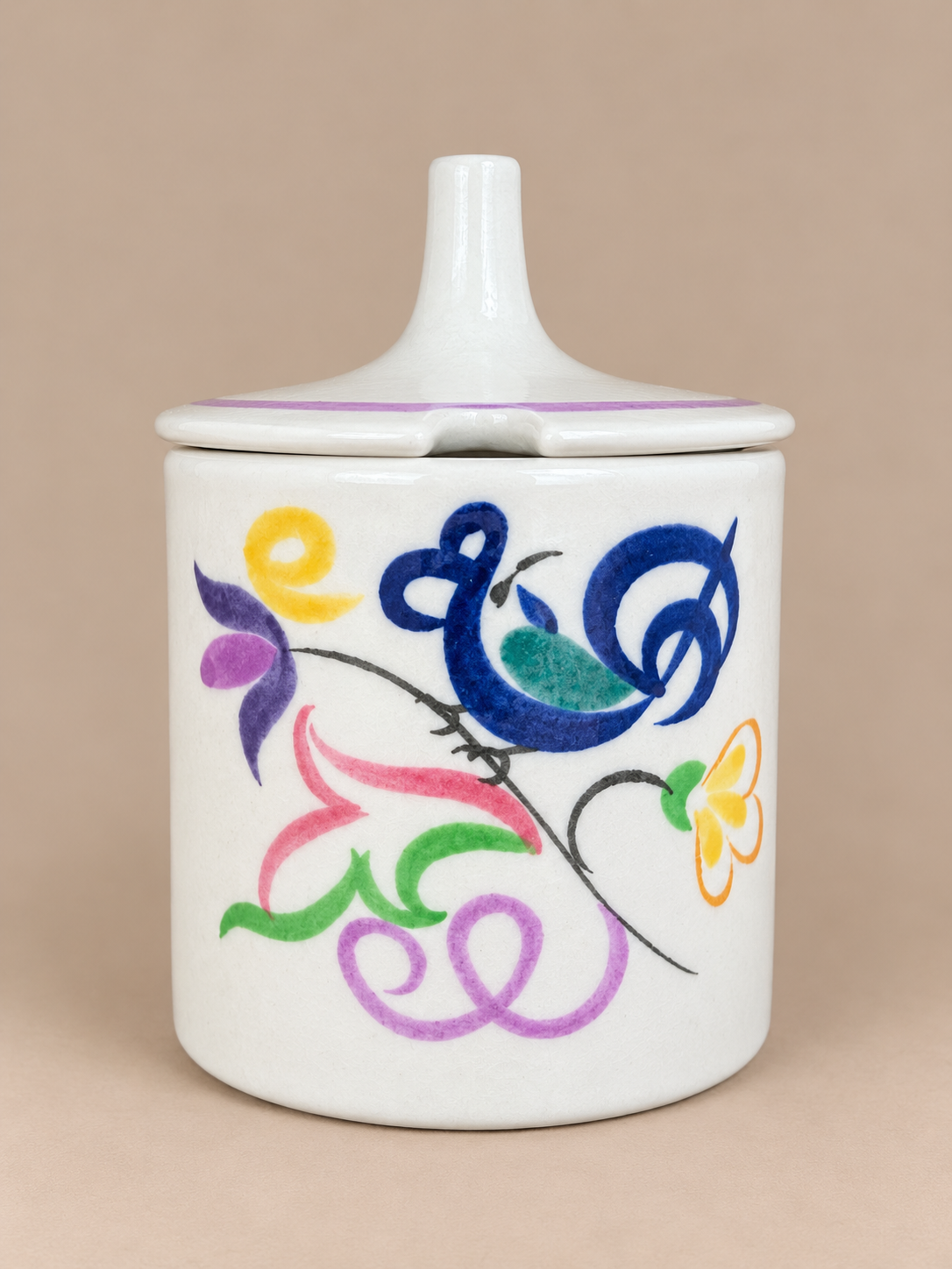 Poole Pottery Hand-Painted Bluebird Lidded Preserve Pot