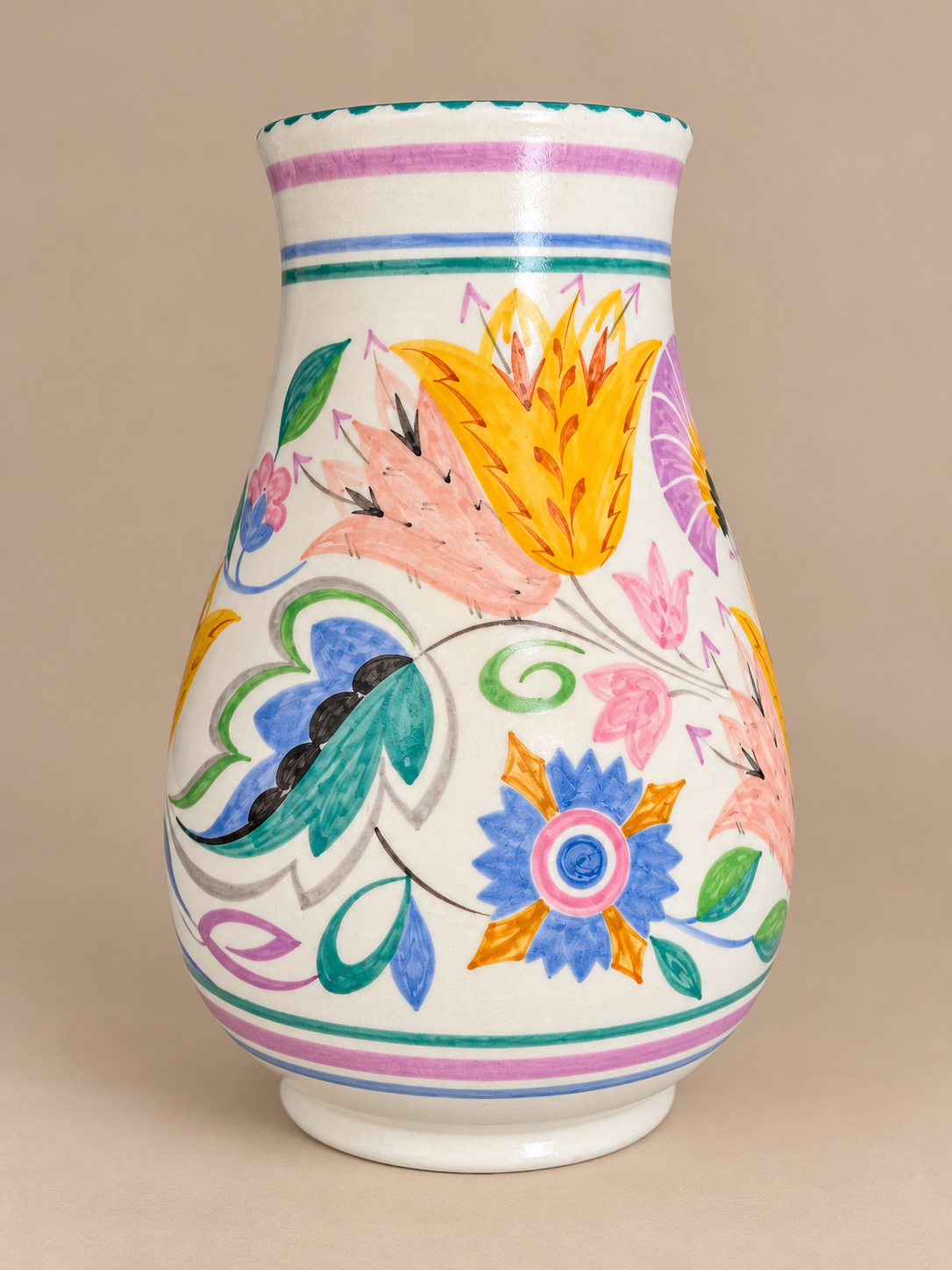 Poole Pottery Hand-Painted Floral Vase – Yellow and Pink