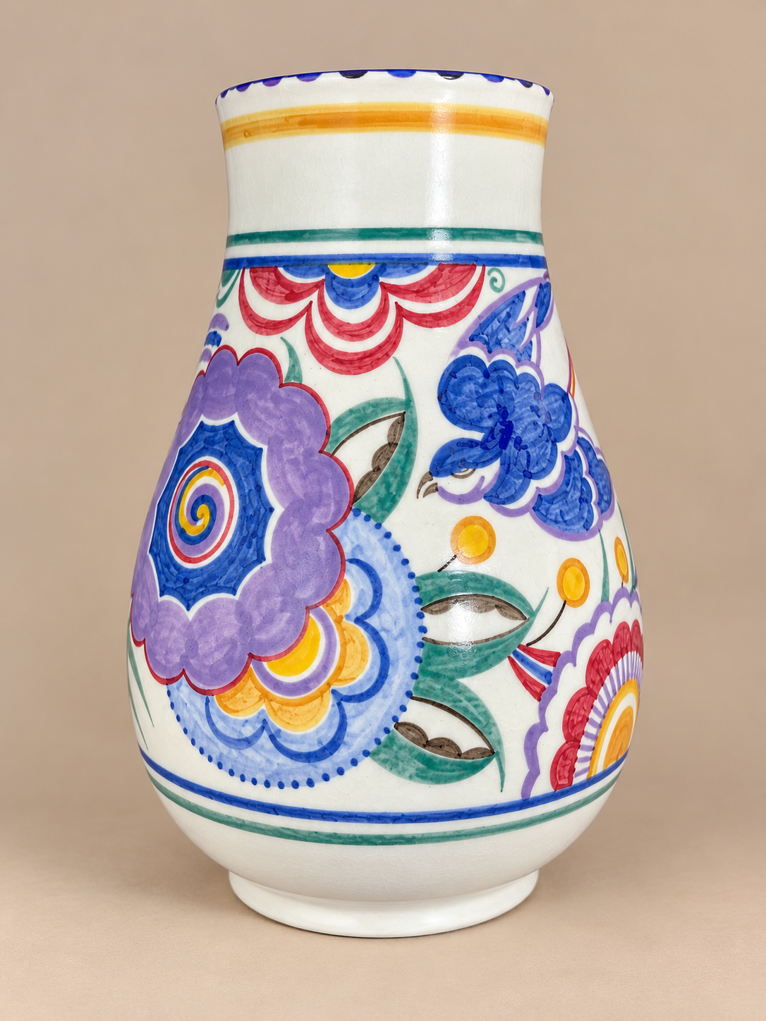 Poole Pottery Hand-Painted Floral Vase – Purple and Blue