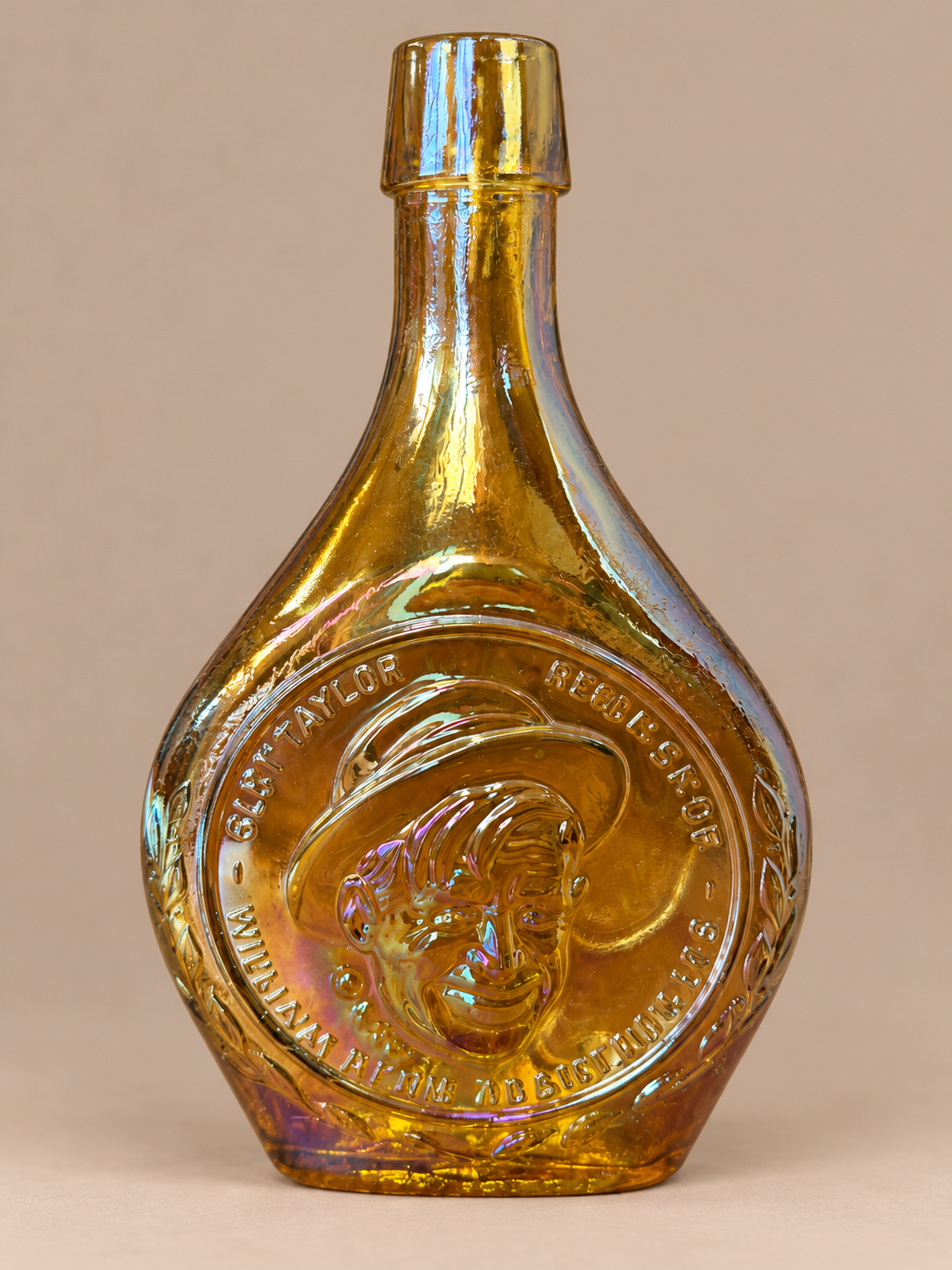 Vintage Wheaton Will Rogers Amber Carnival Glass Bottle