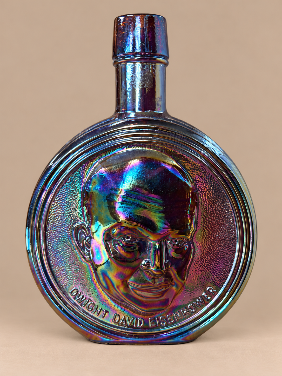 Vintage Wheaton Dwight D. Eisenhower Iridescent Carnival Glass Bottle