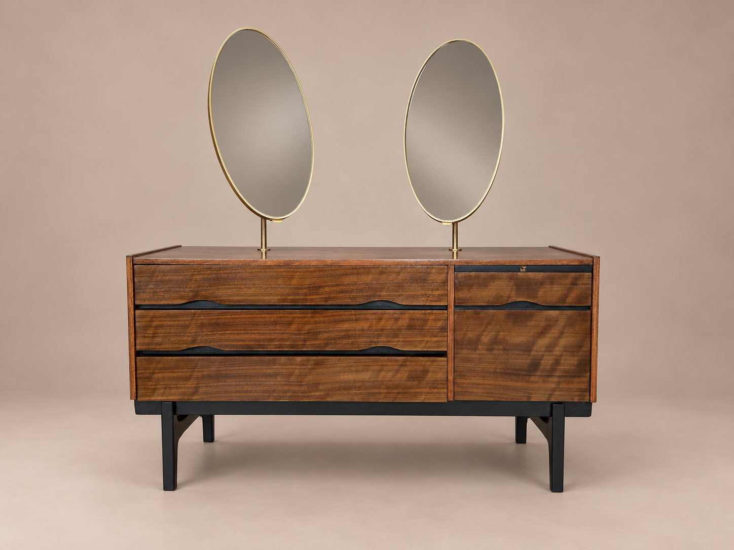 Walnut Mid-Century Dresser with Oval Mirrors.png