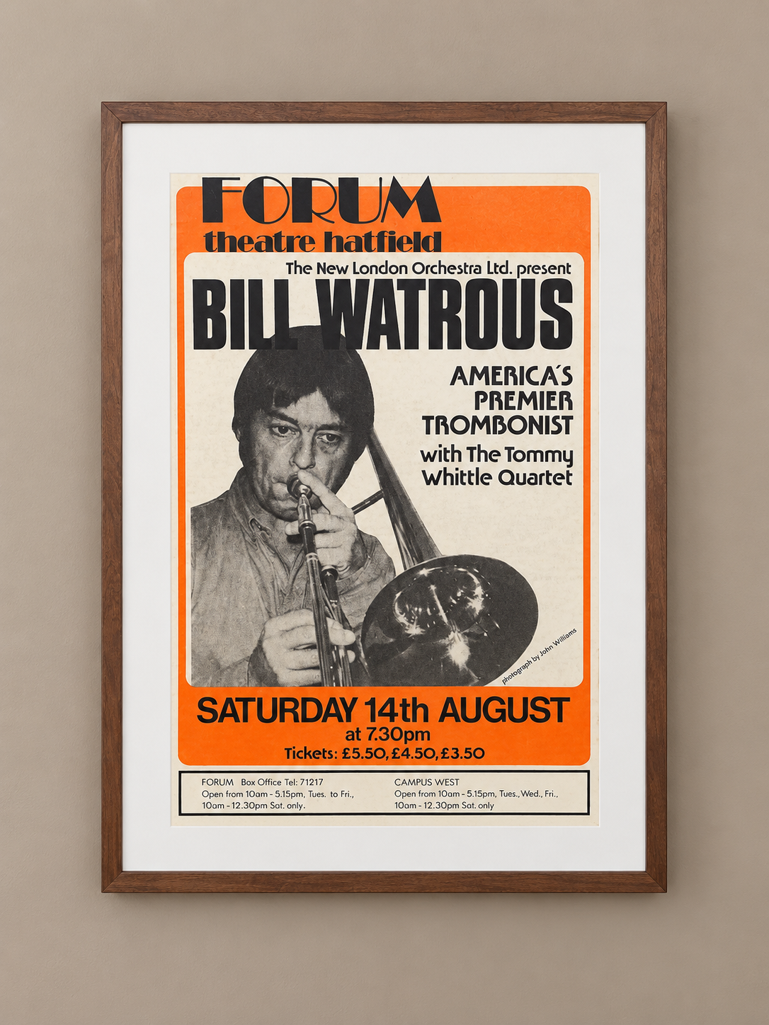 Bill Watrous Jazz Concert Poster – Forum Theatre, Hatfield, 1982