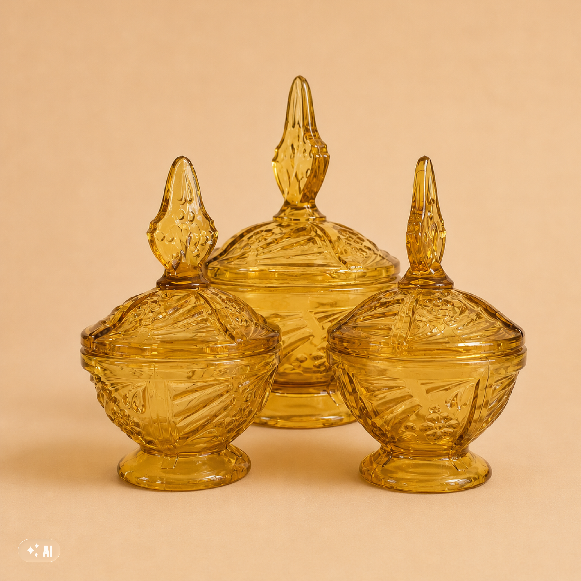 Amber Glass Trinket Dishes (Set of 3)