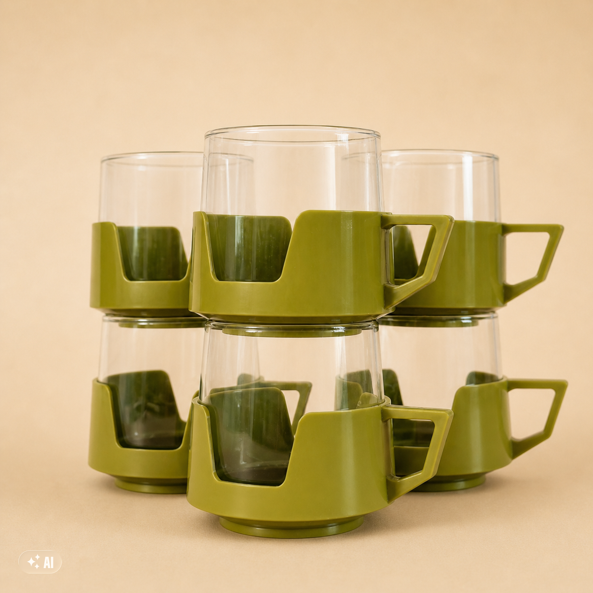 6 Stackable 1970s Pyrex Cups