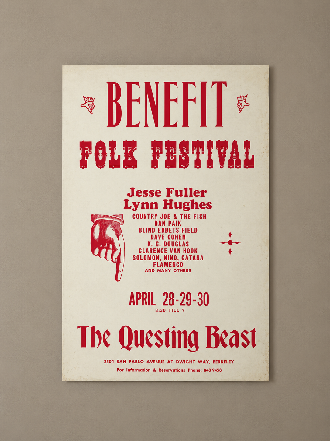 Benefit Folk Festival Poster — The Questing Beast, Berkeley