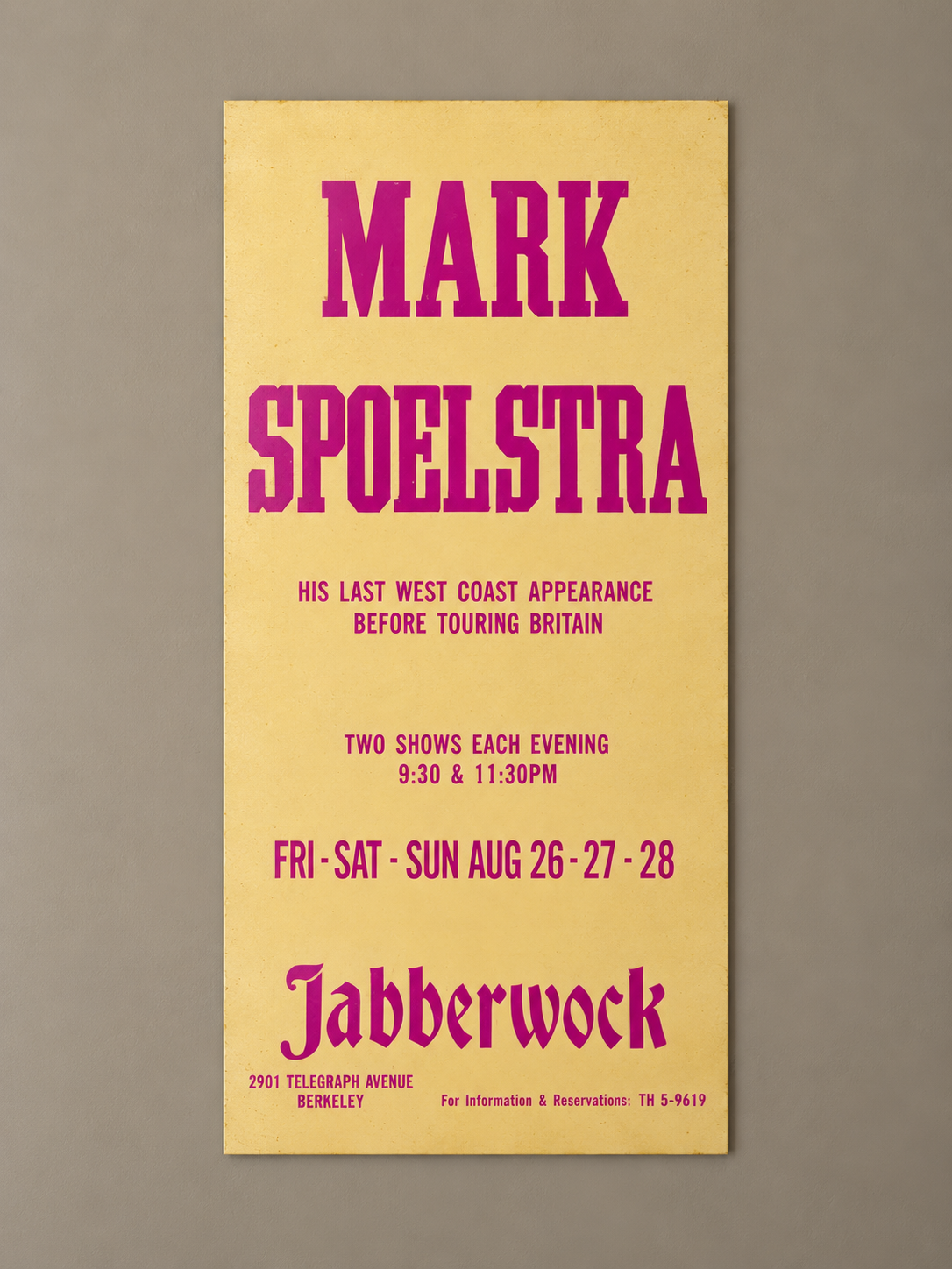 Mark Spoelstra Concert Poster — The Jabberwock, Berkeley
