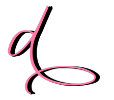 Stylized pink letter 'd' with a decorative cursive flourish
