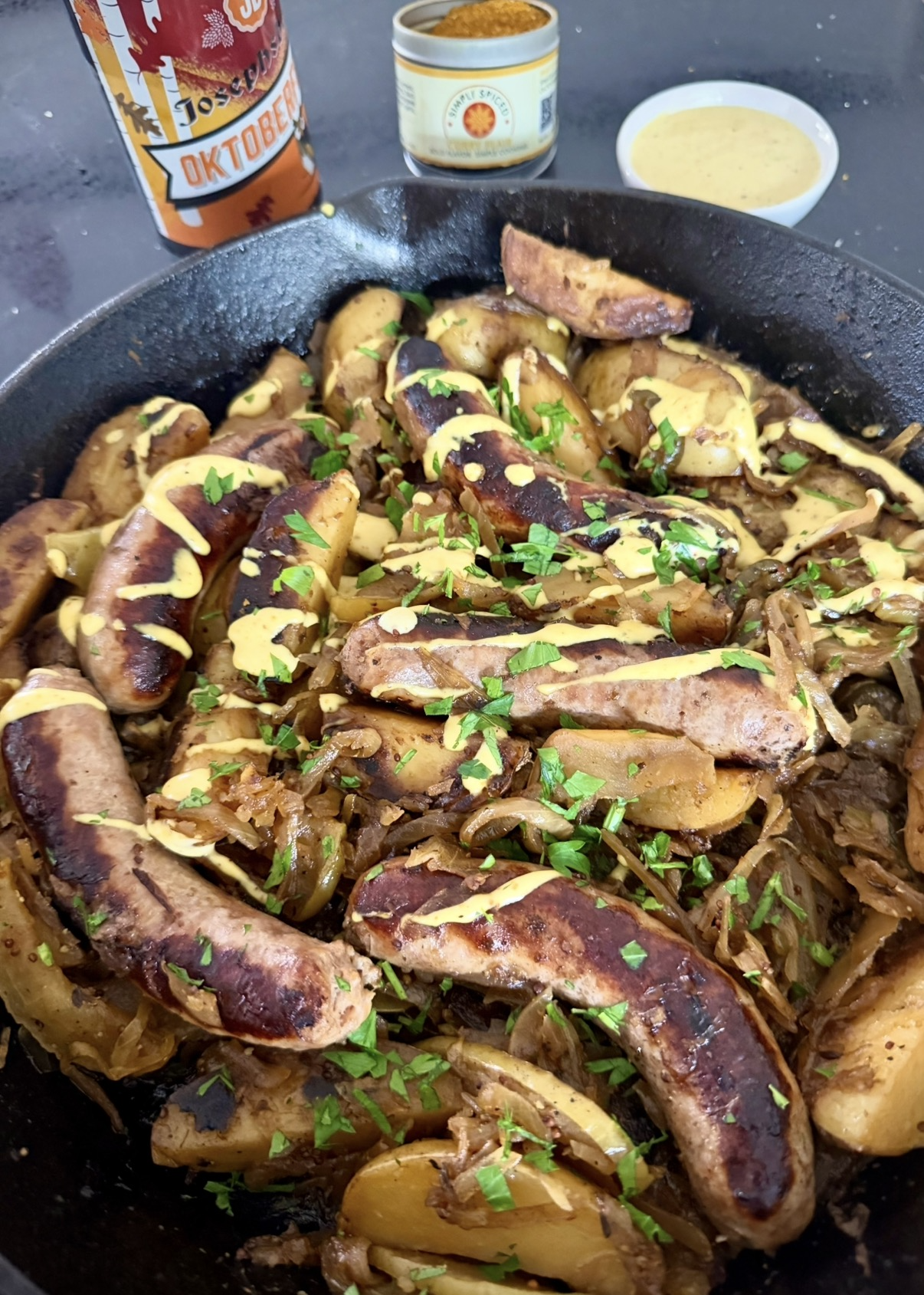 Bratwurst and Saurkraut Skillet with Apples &amp; Potatoes