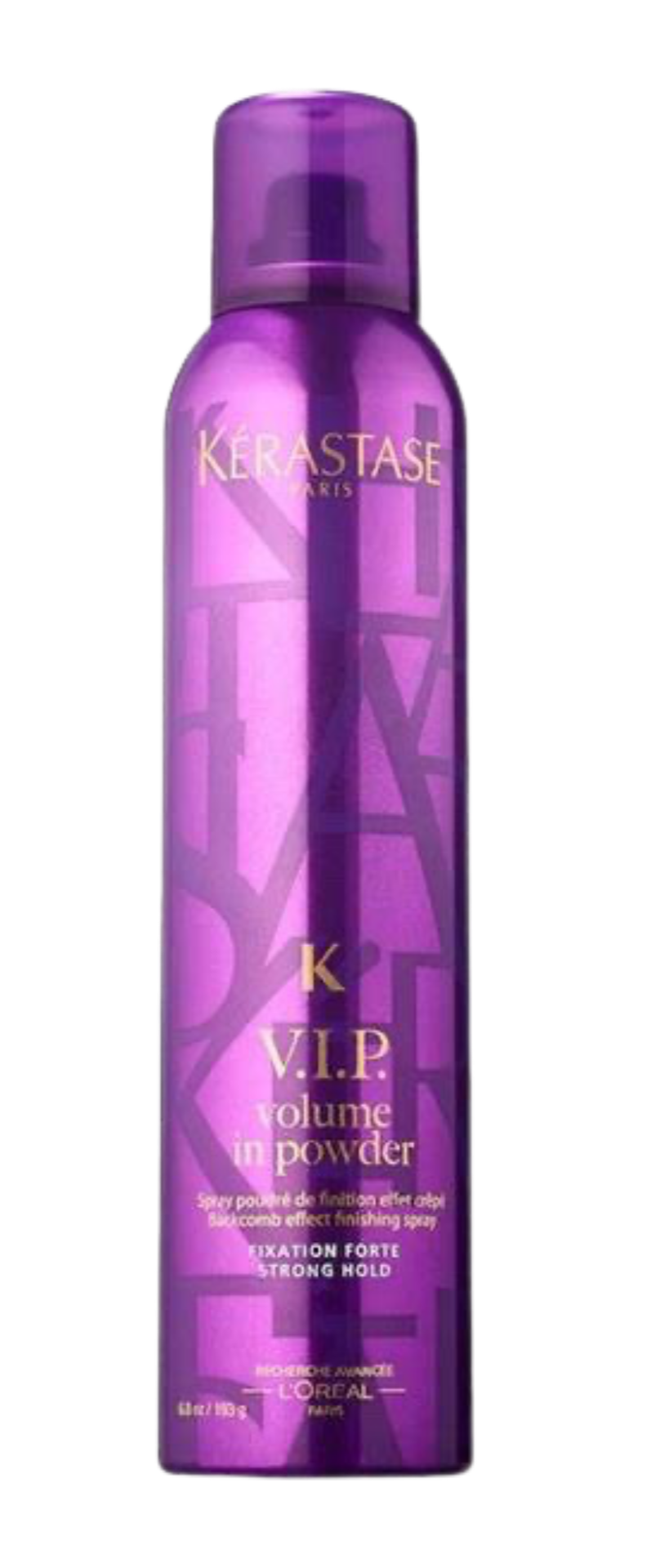 Purple bottle of Kerastase V.I.P volume in powder hair spray