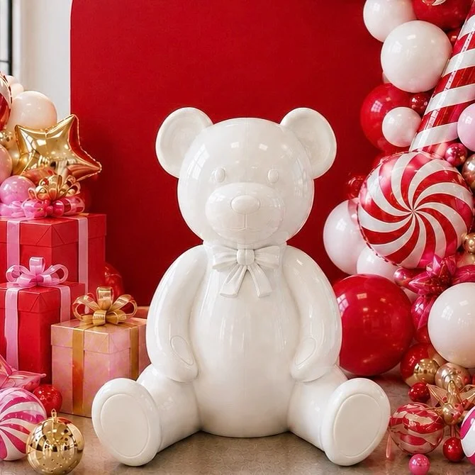 Major glow-up alert! 🤍🧸

We gave our life-size Teddy Bear a fresh new look, taking him from drab to FAB with a sleek, all-white finish! 

Sitting tall at 1 metre high, he&rsquo;s big, beautiful and ready to make a statement at your next celebration