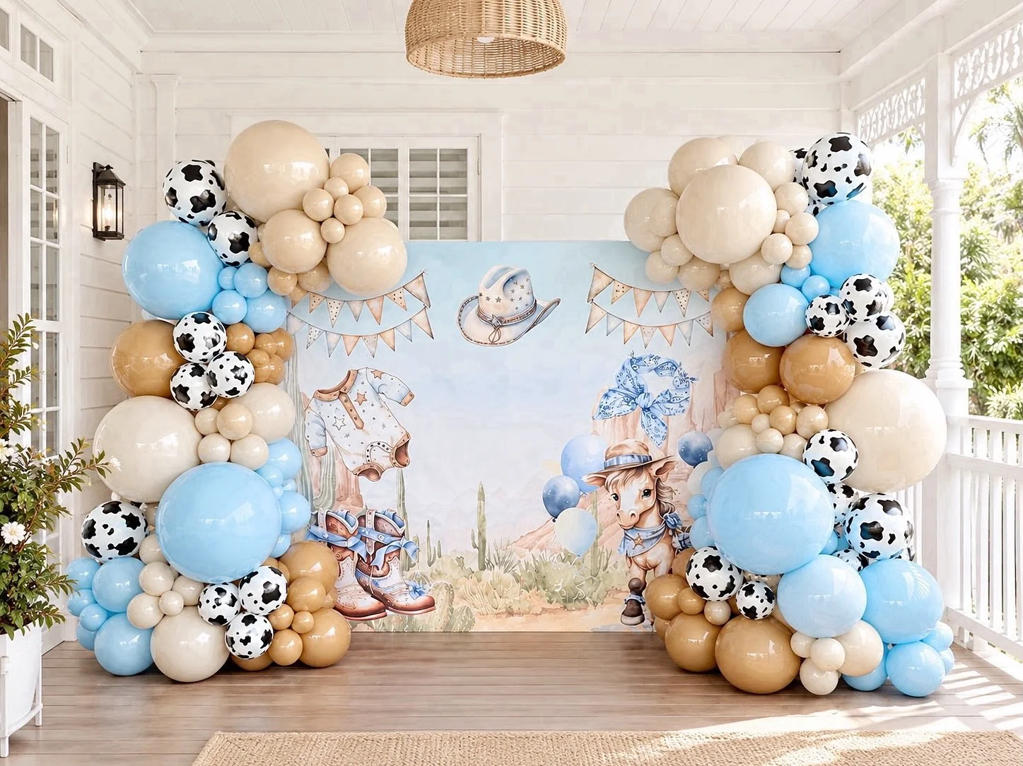 First Rodeo Baby Shower 🤍🐴

A little cowboy is on the way&hellip;

Soft baby blue, sand and latte balloons, cow print details and the sweetest western backdrop for a beautiful baby shower celebration

A little bit country, a whole lot of cute 🤠🩵
