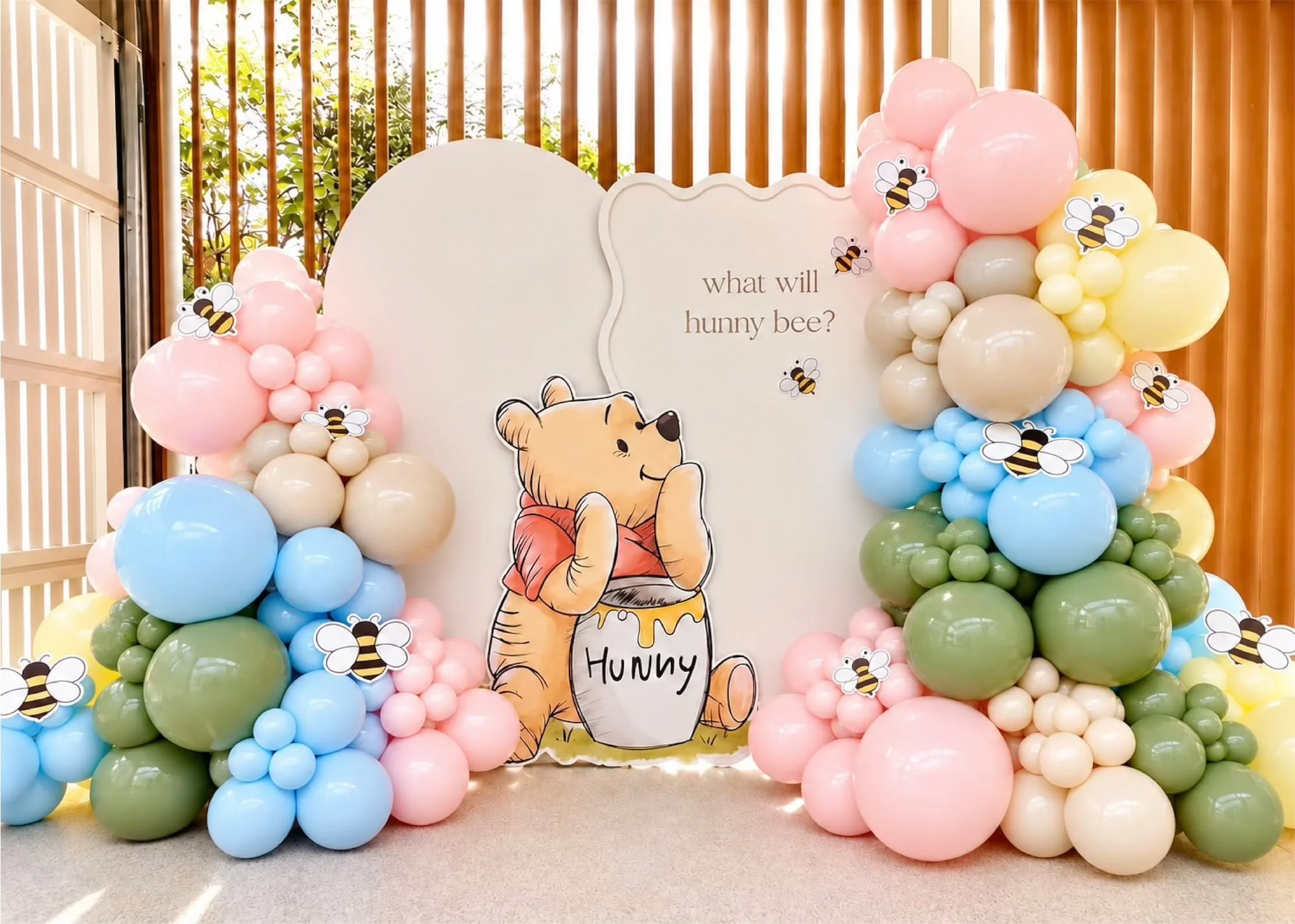 WHAT WILL HUNNY BEE? 🍯🐝

A little Hundred Acre Wood magic for a sweet baby shower. 🤍

Our arch and wavy backdrops, organic balloon garlands and Winnie the Pooh character stand came together to create a beautiful setting for celebrating a little on
