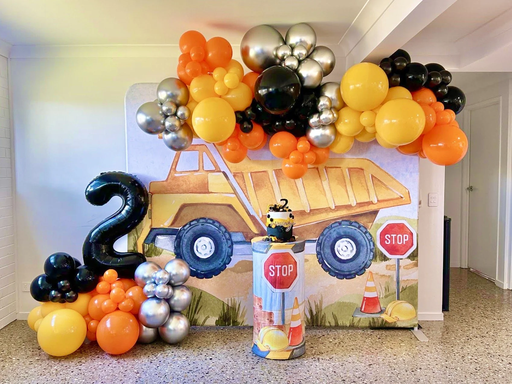 Construction dump truck themed birthday backdrop