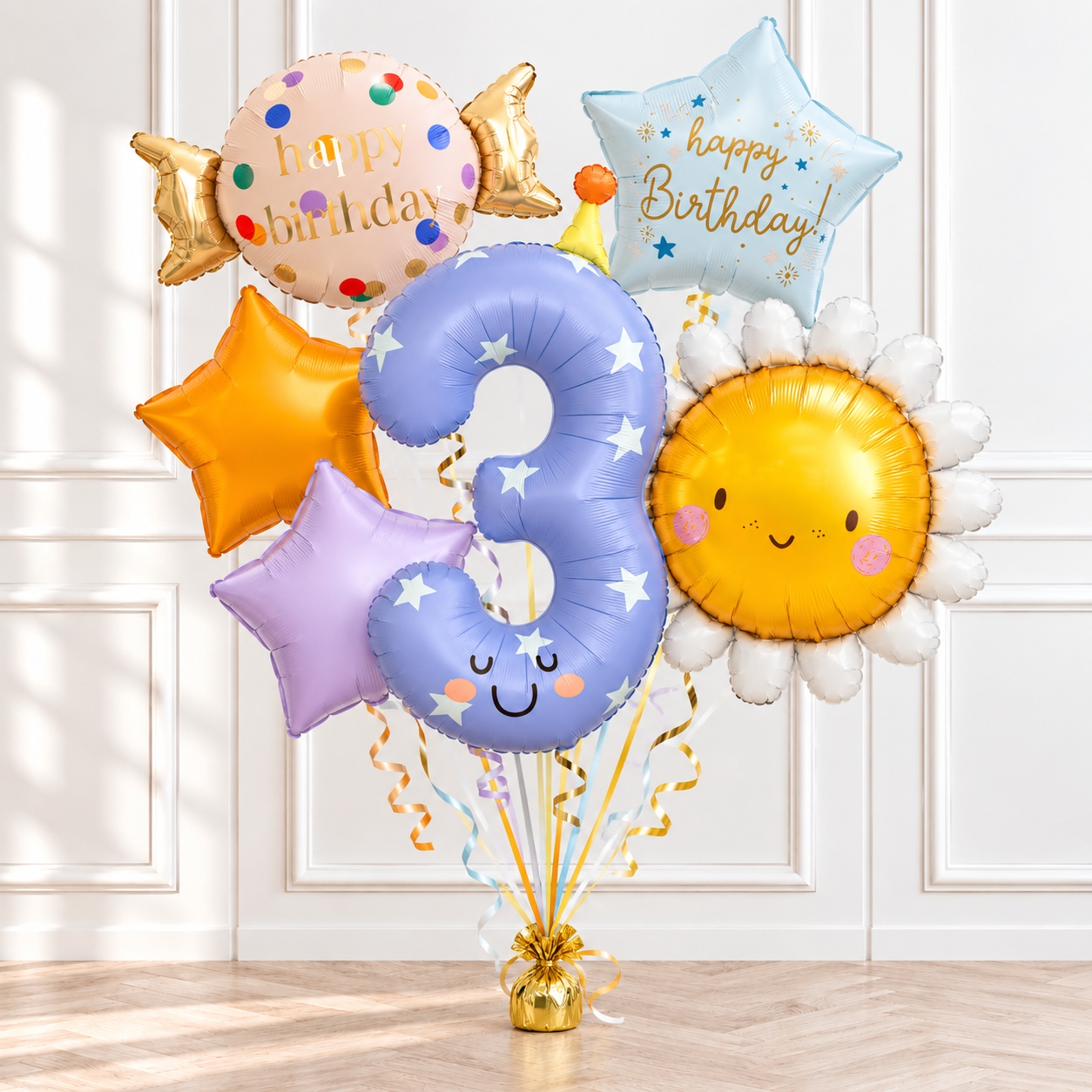 Fun helium balloon bouquet with number balloon for kids birthdays Brisbane