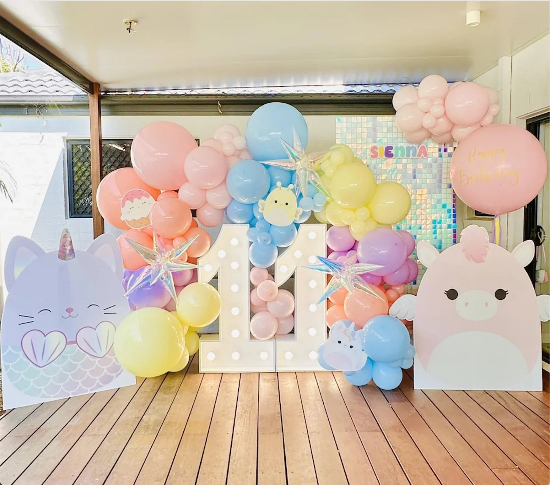 Squishmallow themed 11th Birthday party setting