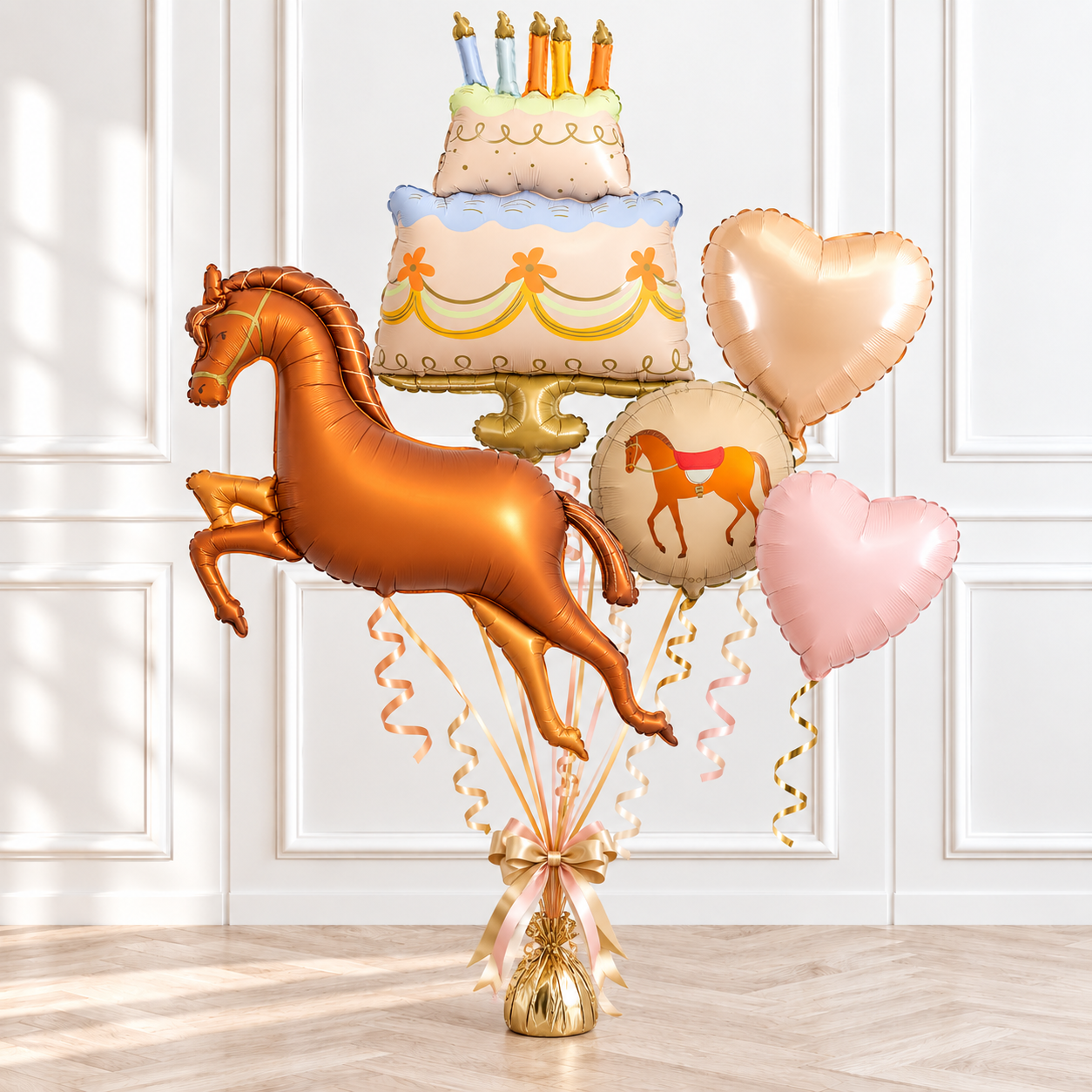 Cowboy helium balloon bouquet with horse and boot balloons for kids birthdays Brisbane
