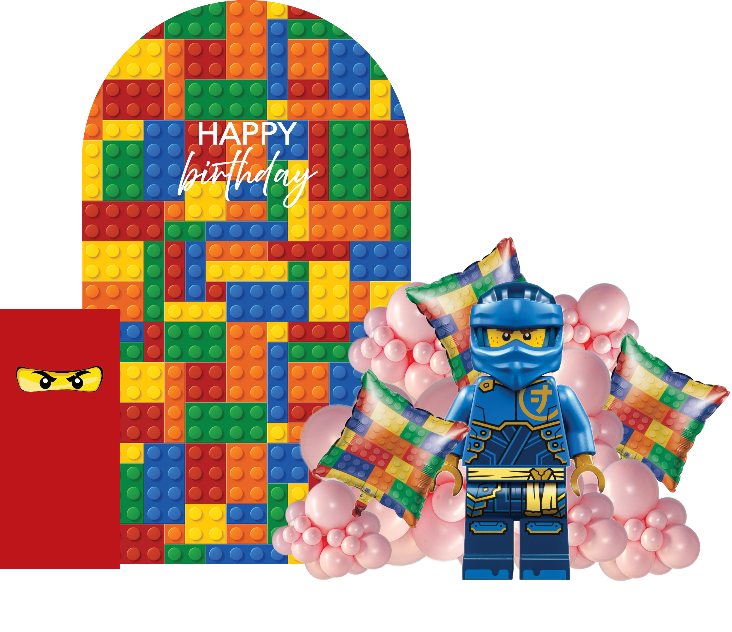 Pop up Lego themed birthday arch backdrop