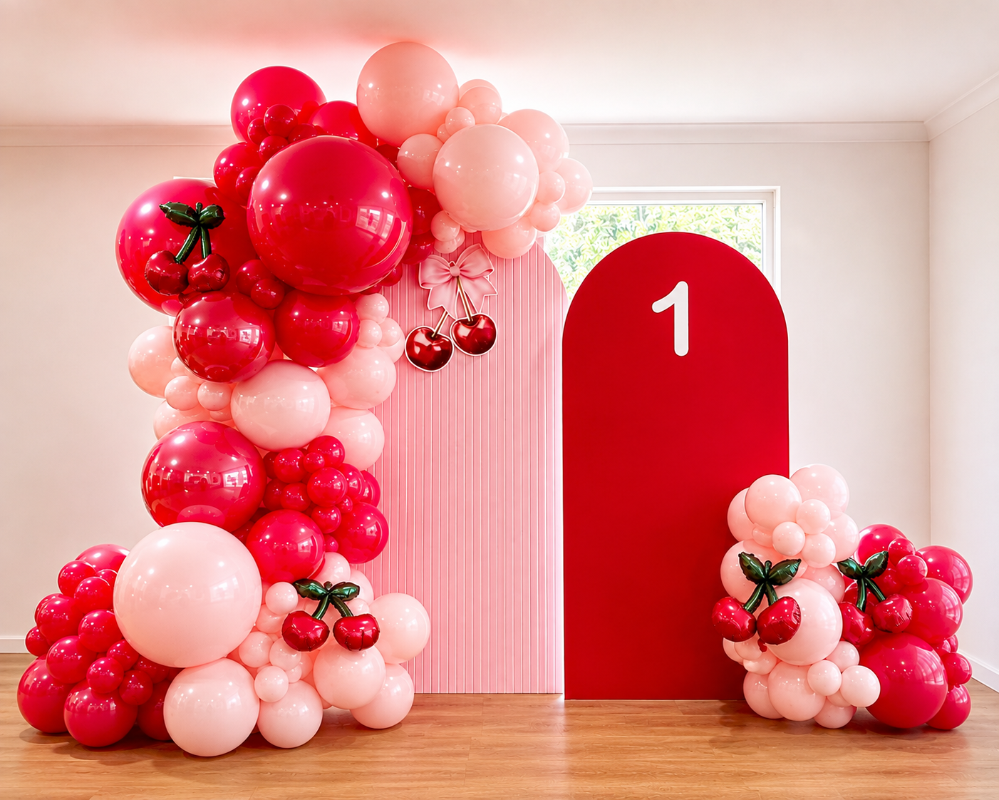 Cherry Chic Themed First Birthday - Cherry Themed Balloon Garland - Kids Party Hire - Backdrop Hire - Balloon Garland - Print Candy.png