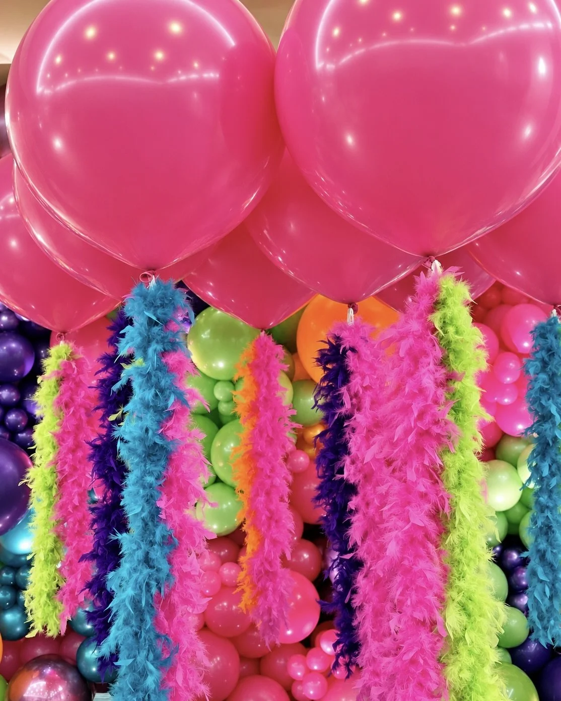 Themed helium jumbo balloons for a tropical themed 30th Birthday on the Gold Coast