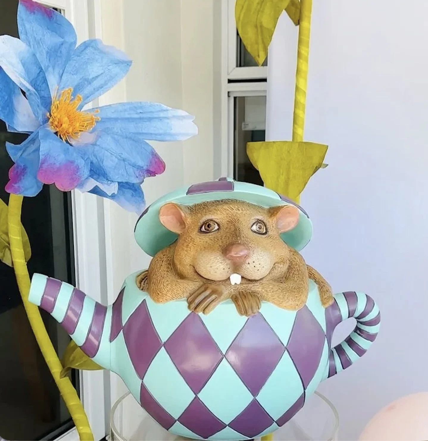 Life size Alice In Wonderland teapot prop with a mouse inside