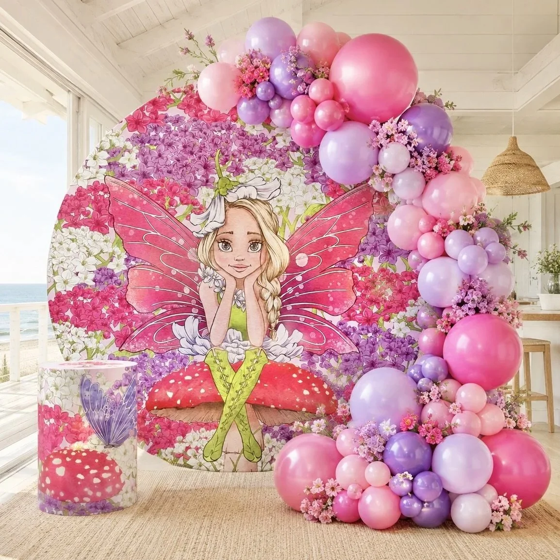 A colorful watercolor illustration of a mermaid with purple hair, underwater sea life, and coral along with jellyfish and clownfish.