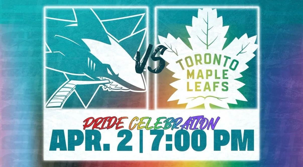 The annual Pride Night Game at the Shark Tank, featuring the San Jose Sharks versus the Toronto Maple Leafs, will be Thursday, April 2, 2026 at 7:00 PM, SAP Center. A portion of all tickets purchased through this link will benefit the San Francisco E
