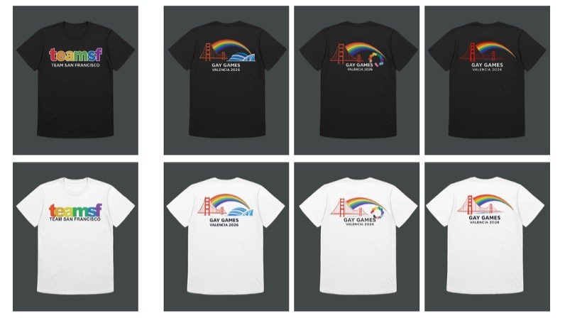 Team San Francisco Gay Games gear is here! Start by choosing your base color (white or black), then pick your style (jersey, crew neck tee, or V-neck tee). Finish it off with one of three unique designs (Options A, B, or C) to make it completely your