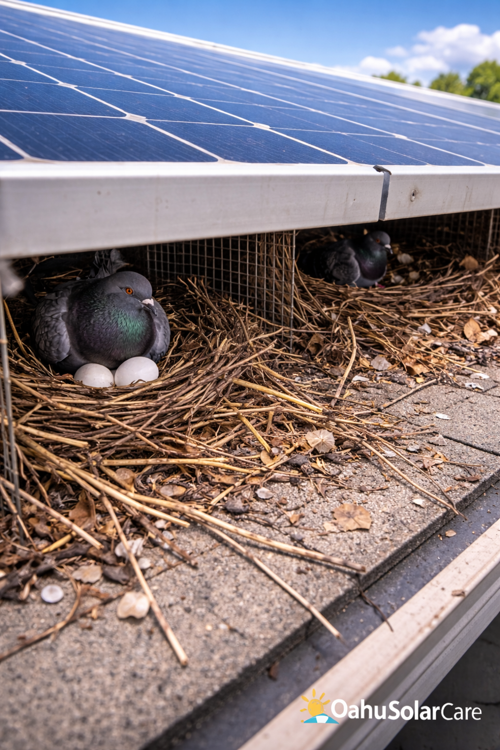 birds nesting under solar panels kailua hawaii pigeon nests under solar panels windward oahu solar panel bird problem kailua oahu solar care