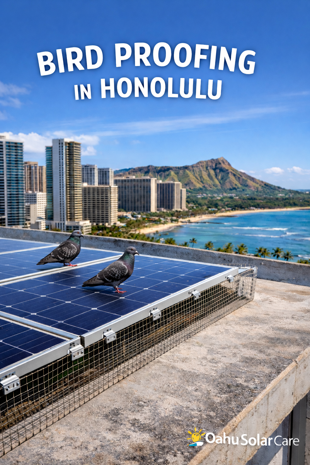 solar panel bird proofing honolulu hawaii stainless steel mesh pigeon guard installation oahu solar care