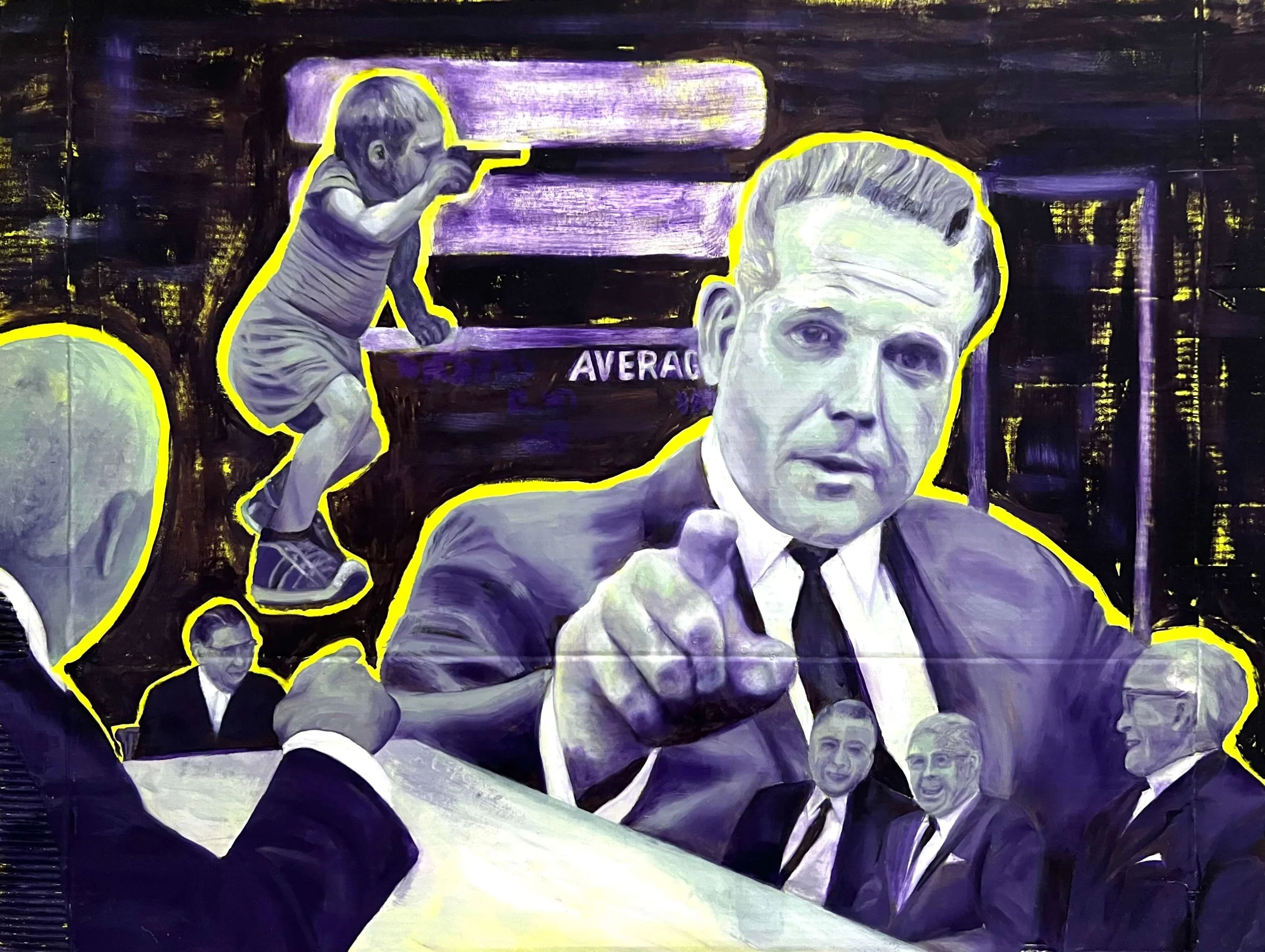 Let Me Tell You. Oil & acrylic on repurposed cardboard, 71 x 94 cm