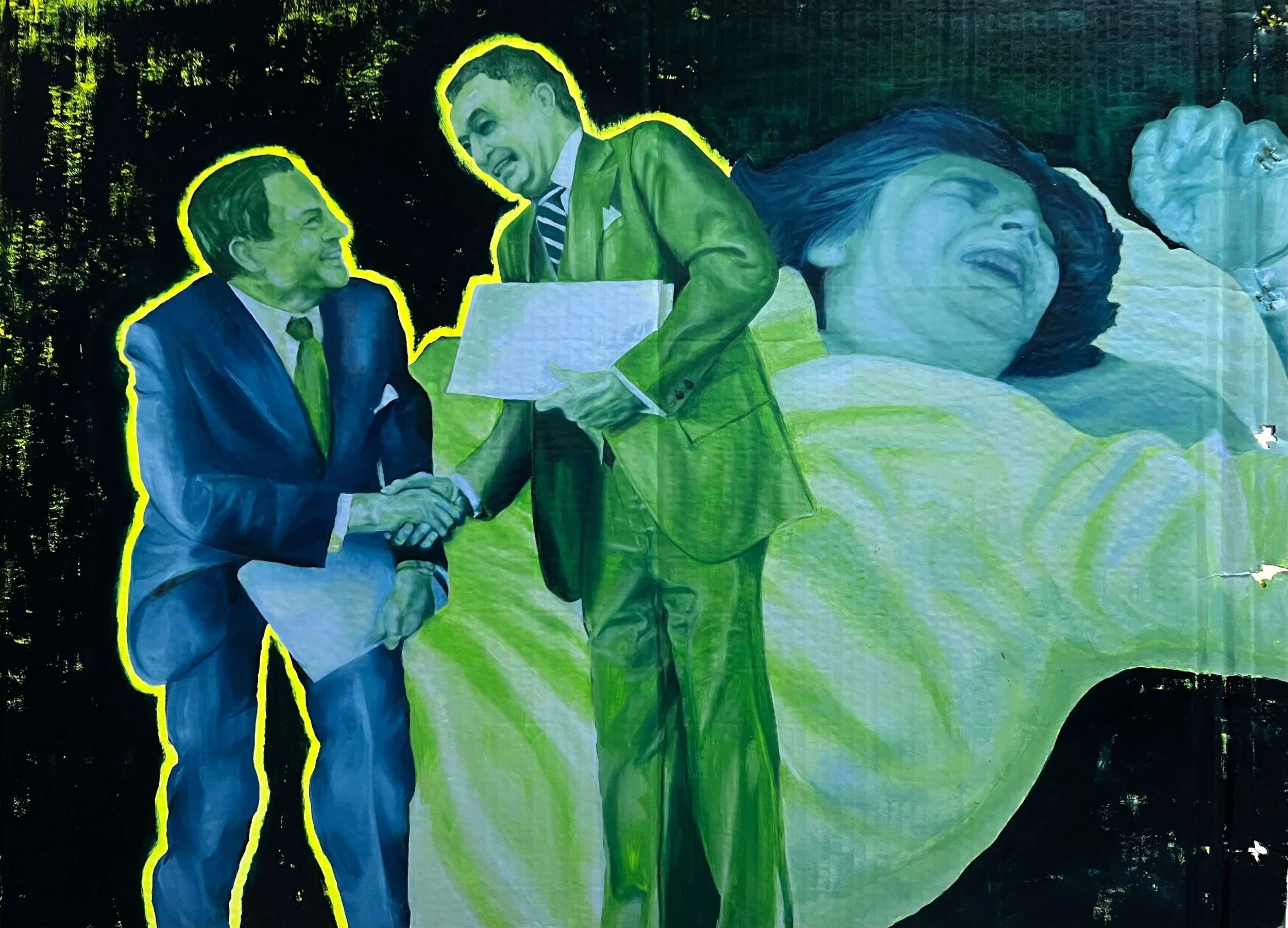 False Negative. Oil & acrylic on repurposed cardboard, 61 x 83 cm