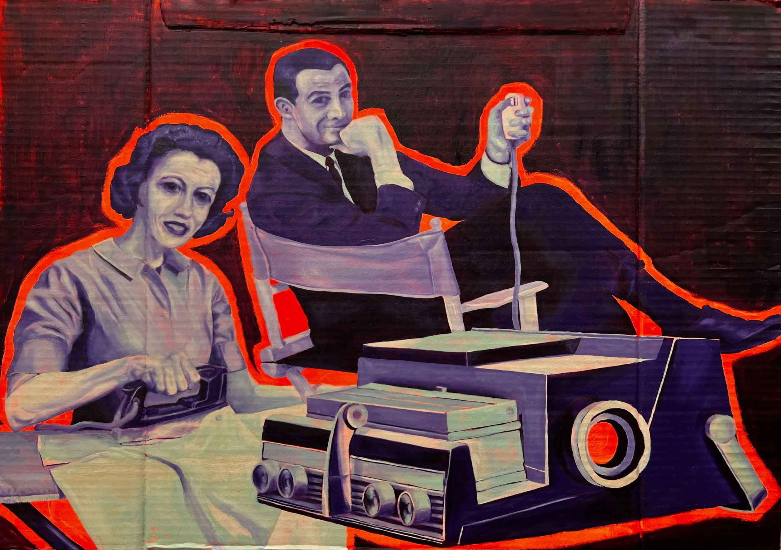 Tradwife. Oil & acrylic on repurposed cardboard, 58 x 82 cm