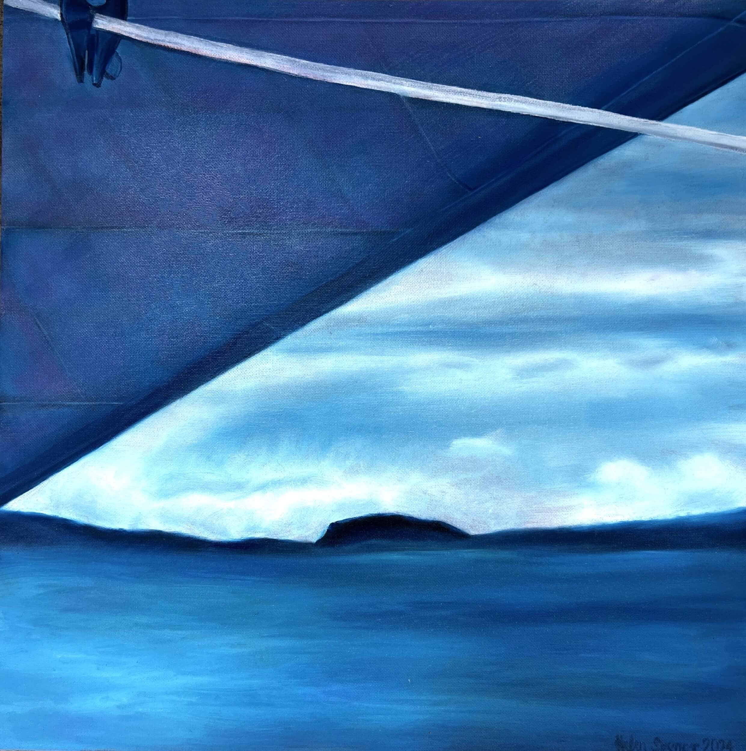 Blocking the View (Vermin Shield: Turn Back the Boats 2022 Oil and acrylic on canvas 46 cm x 46 cm 