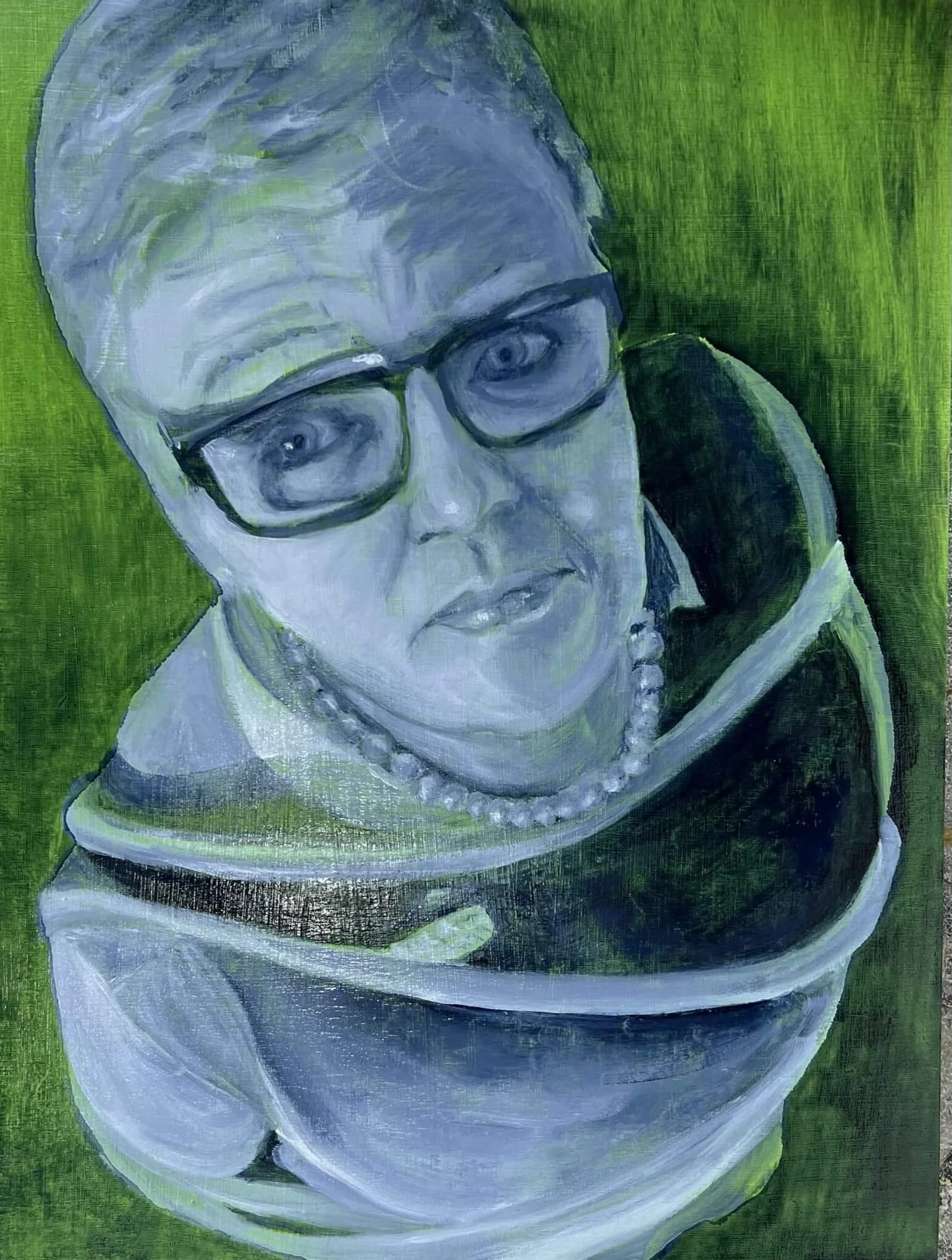 Self Portrait Looking Backwards 2022 Oil and acrylic on board 40.5 cm x 30.5 cm