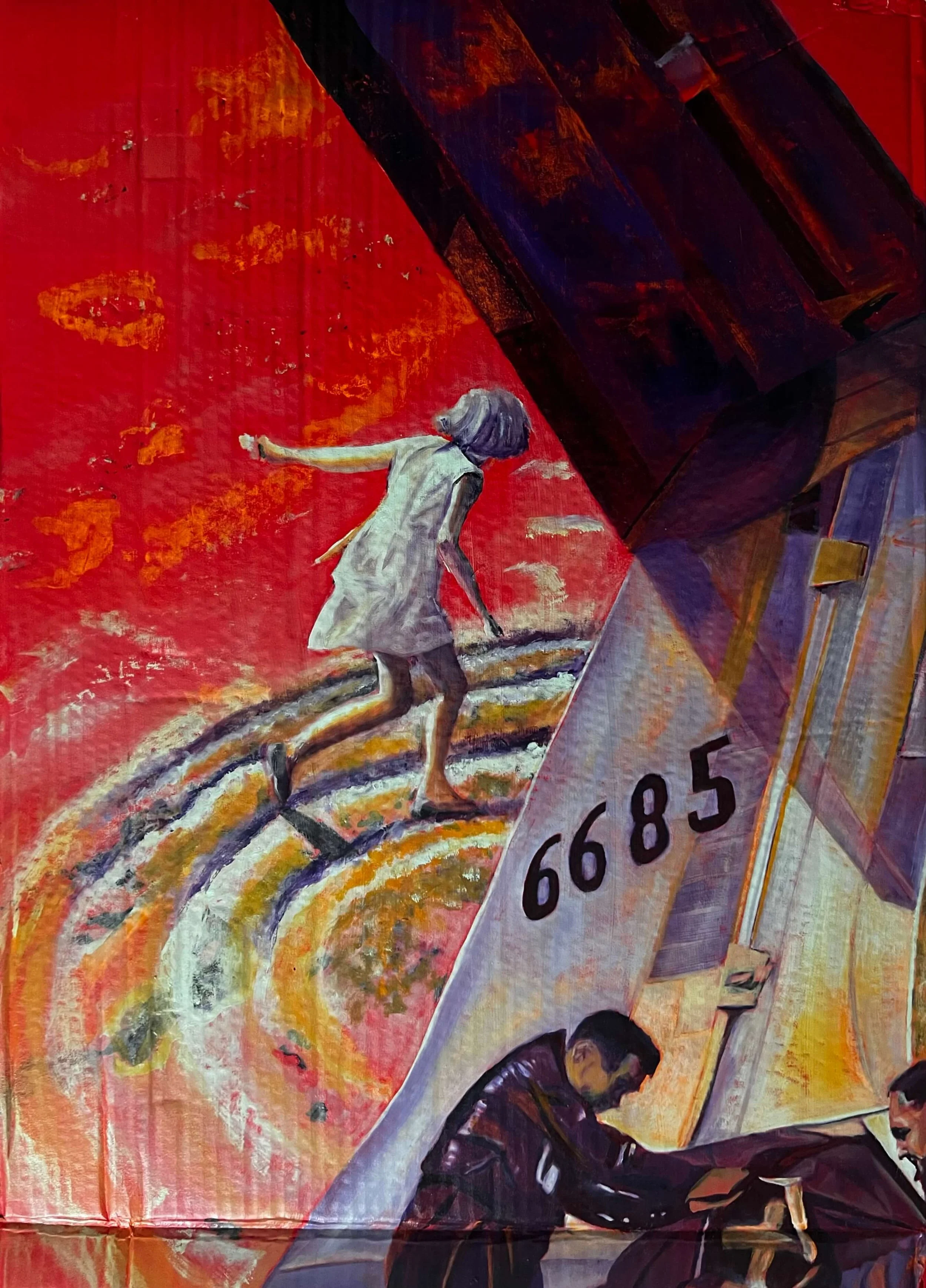 Article 38. Oil & acrylic on repurposed cardboard, 75 x 55 cm