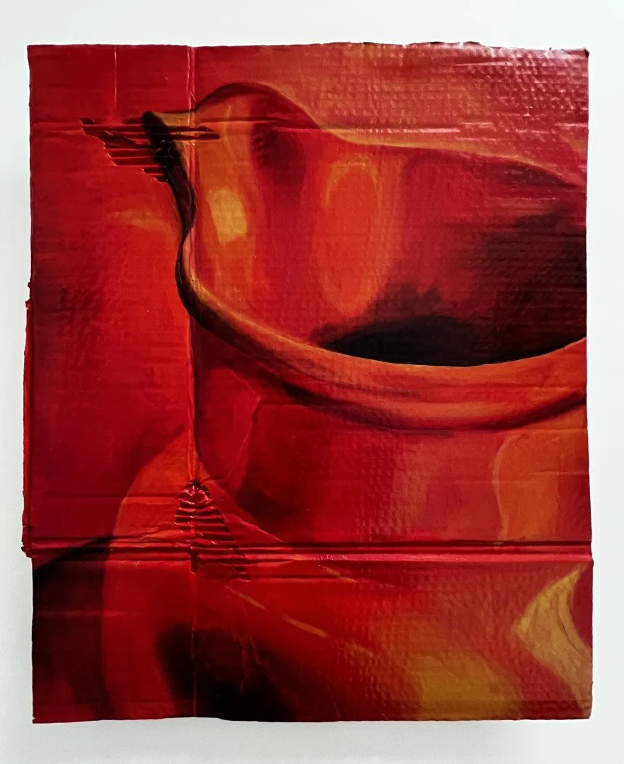 Rachel's II  2025   Oil and acrylic on repurposed cardboard   63 x 52.5 cm