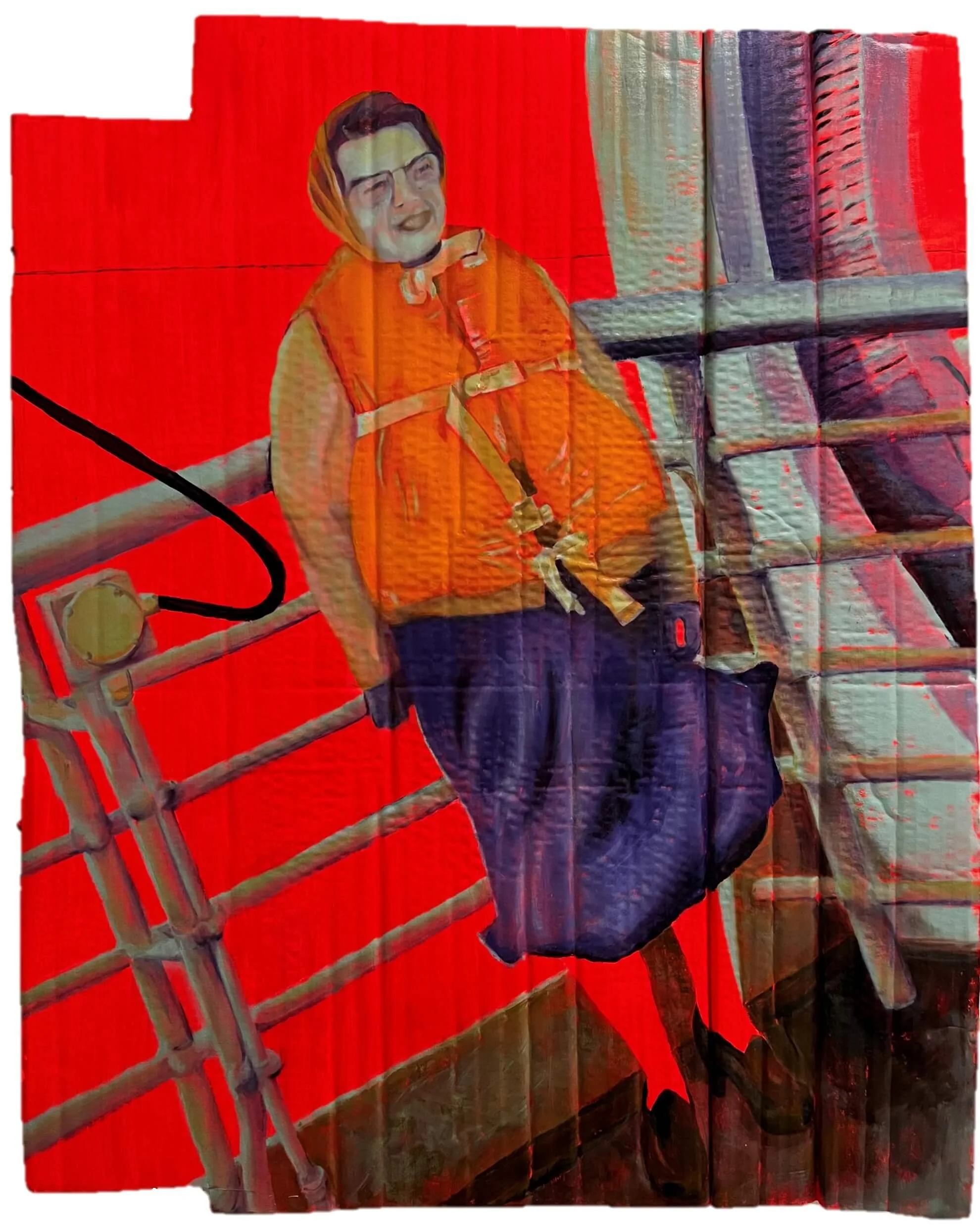 Not [List]ening. Oil & acrylic on repurposed cardboard, 76 x 61 cm