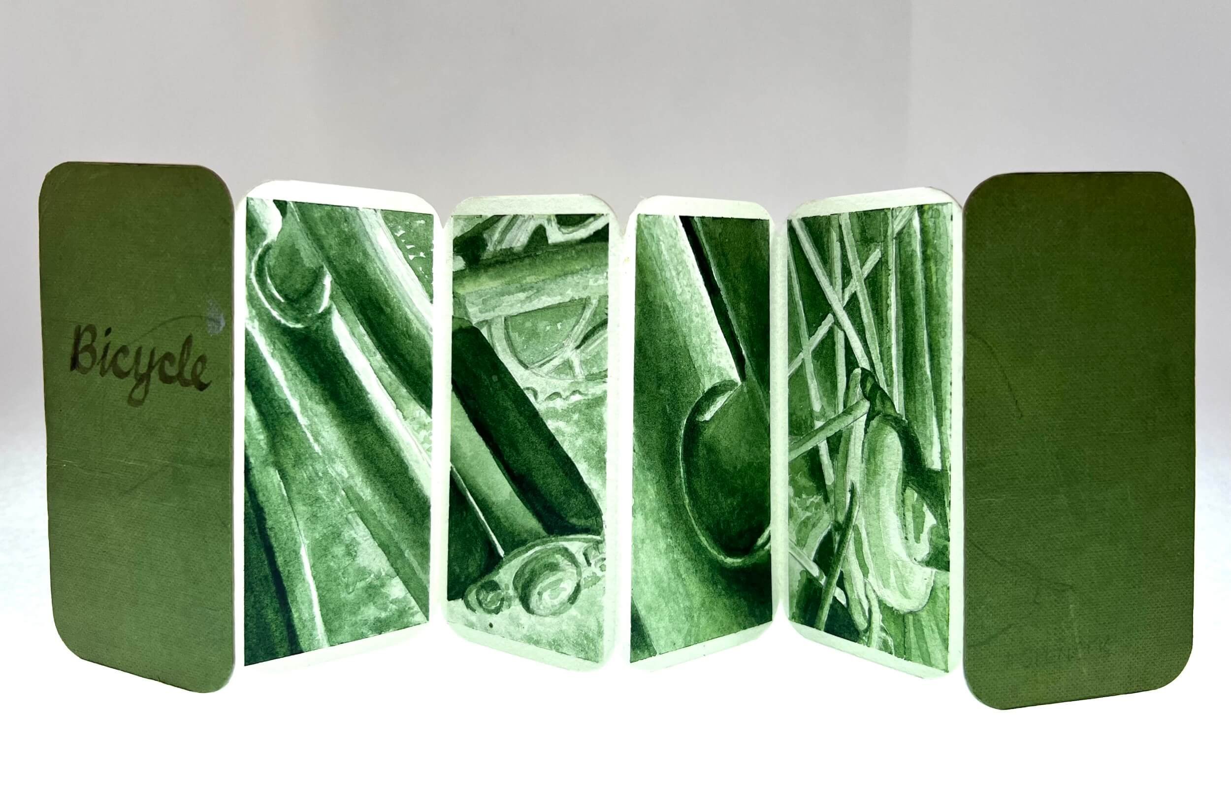 Bicycle 2022 ten-page concertina book ink on paper 11.6 cm x 7.1 cm outside view