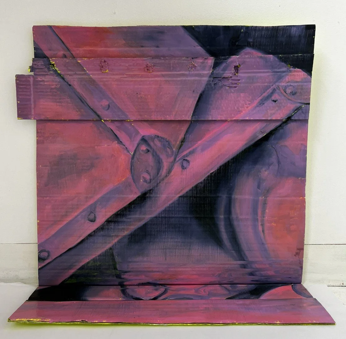 Baggage  2025  Oil and acrylic on repurposed cardboard  78 x 60 cm