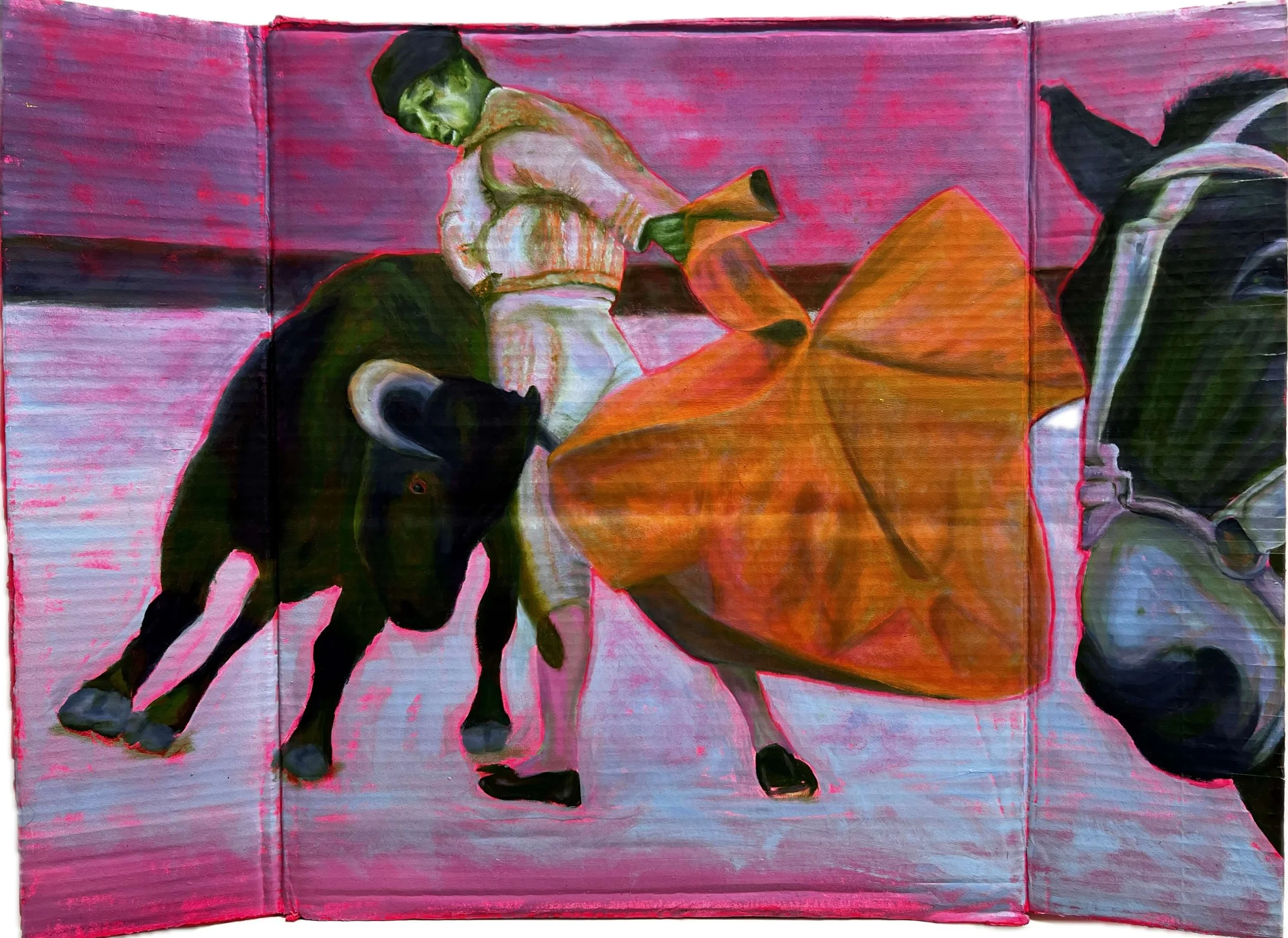 Ass. Oil & acrylic on repurposed cardboard, 61 x 82 cm