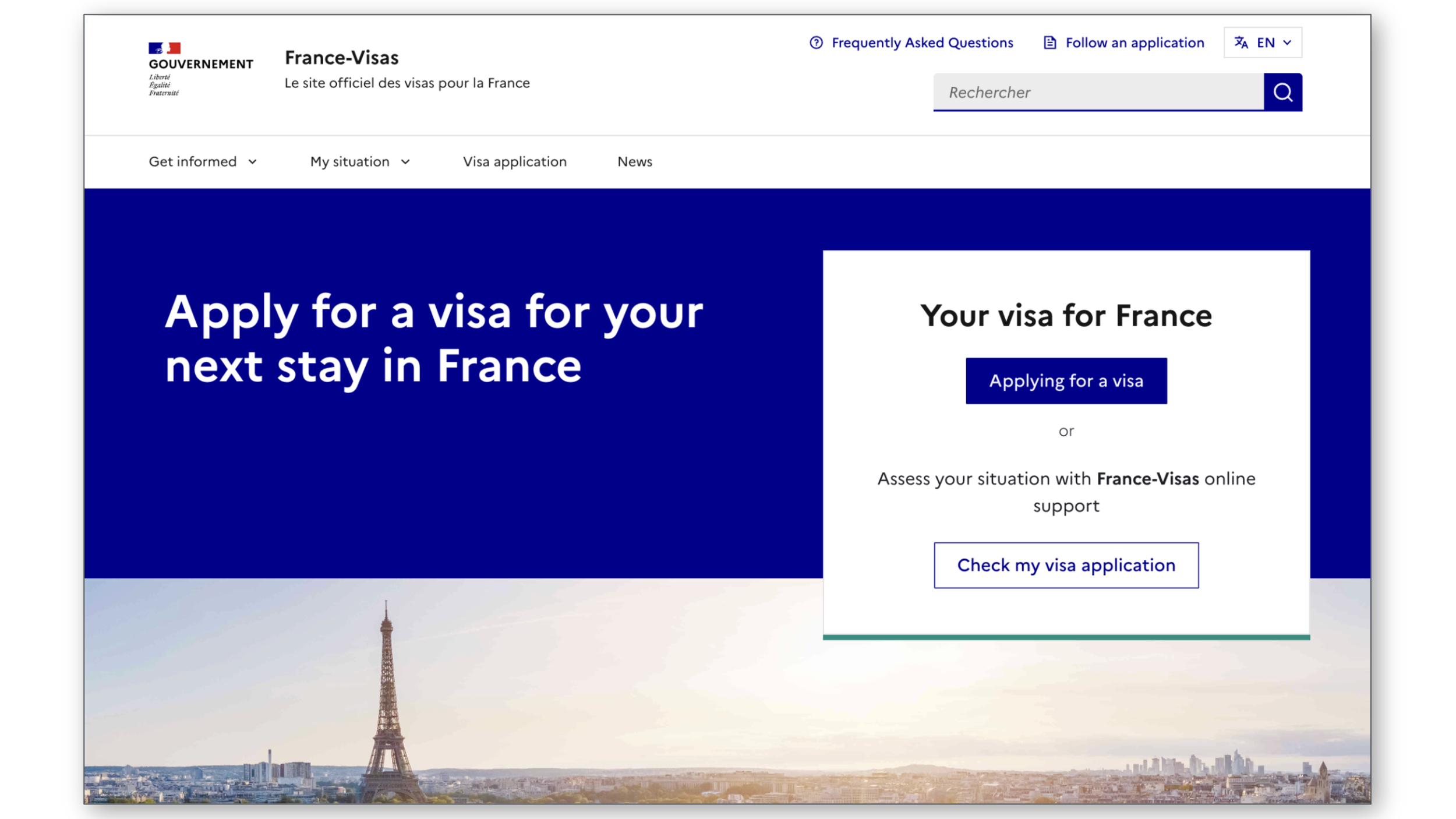 France-Visas official government portal used to apply for a French long-stay visa and begin the residency application process.