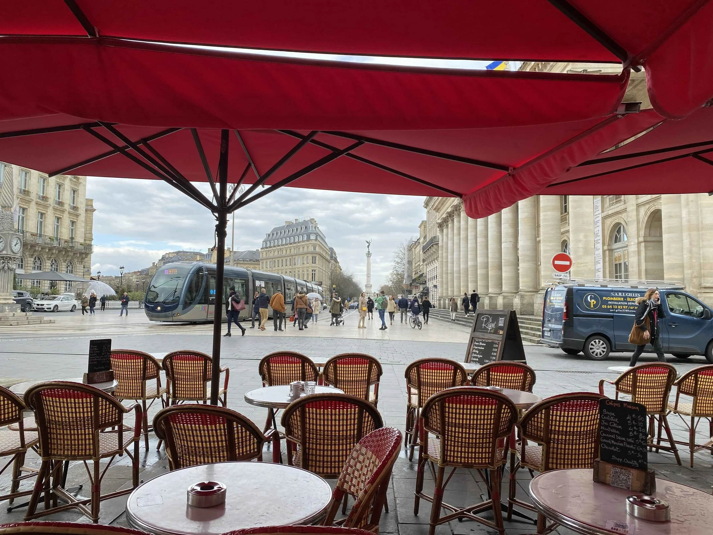 Outdoor café terrace in Bordeaux representing everyday life after moving to France