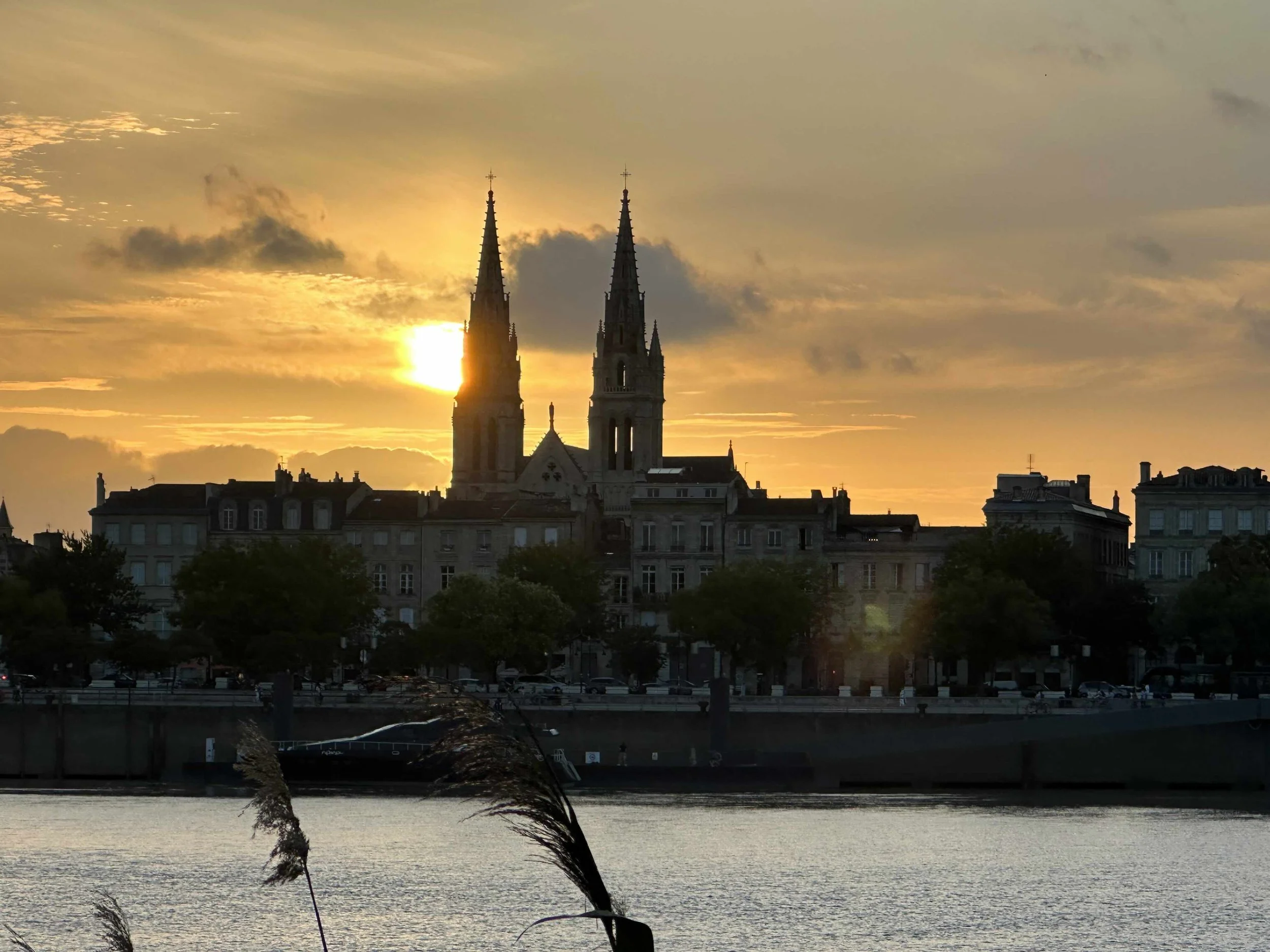 Evening view of the Bordeaux riverfront lifestyle in France